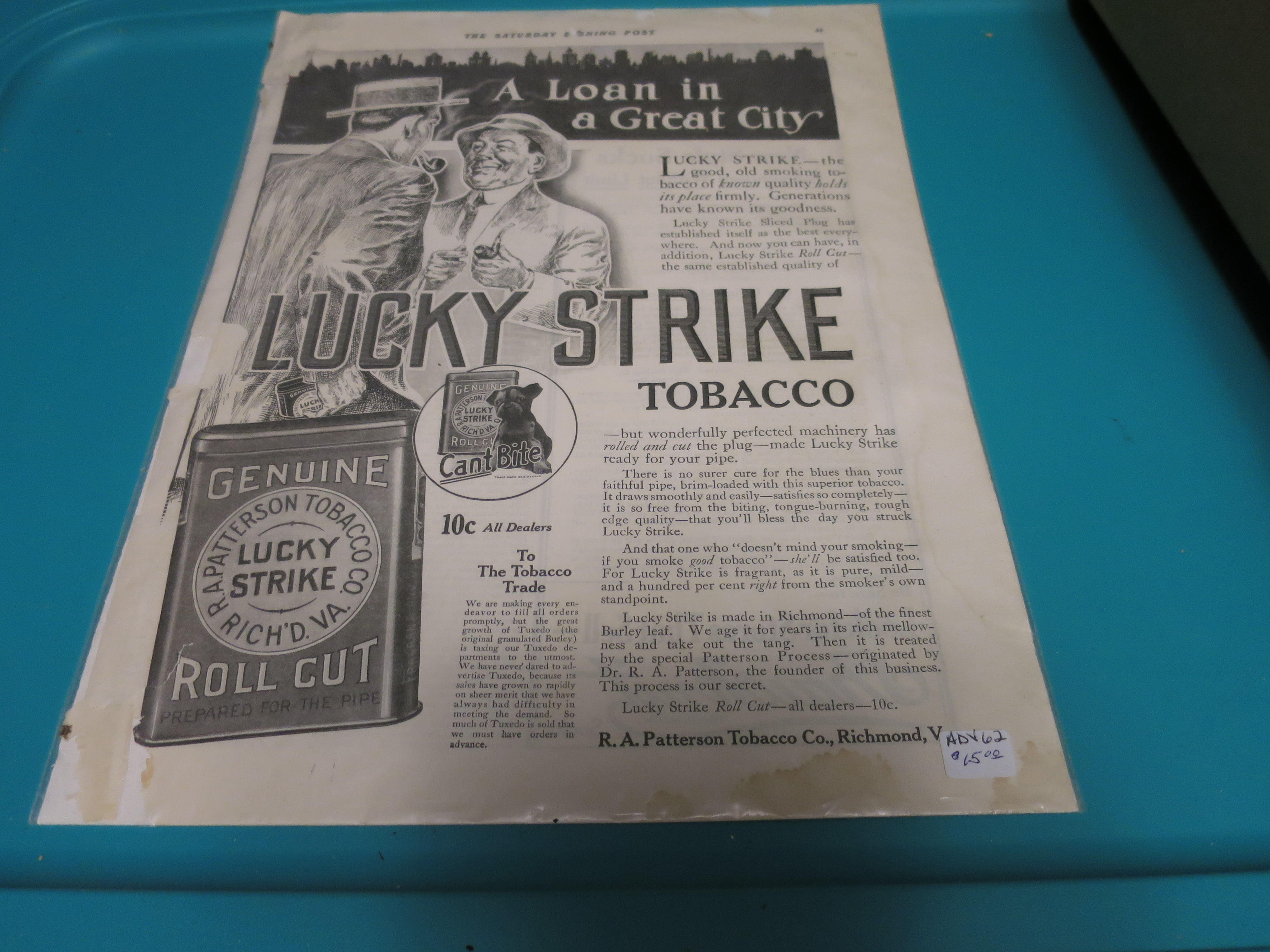 Lucky Strike Tobacco Advertising sheet