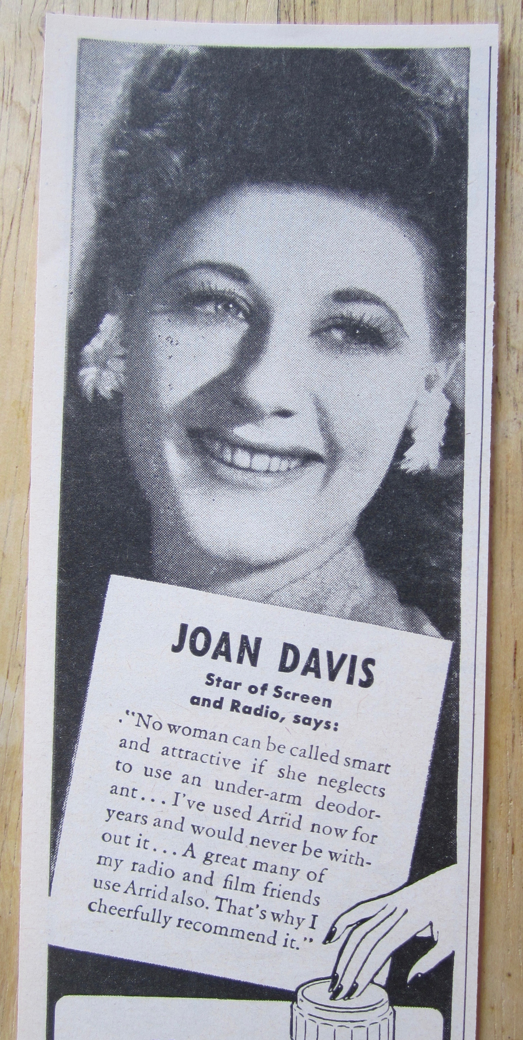 1945 Arrid Deodorant with Screen Star Joan Davis
