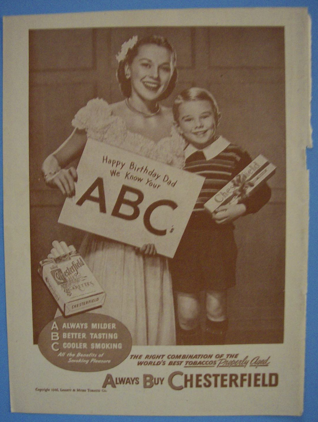 1946 Chesterfield Cigarettes Dad Know Your ABC's