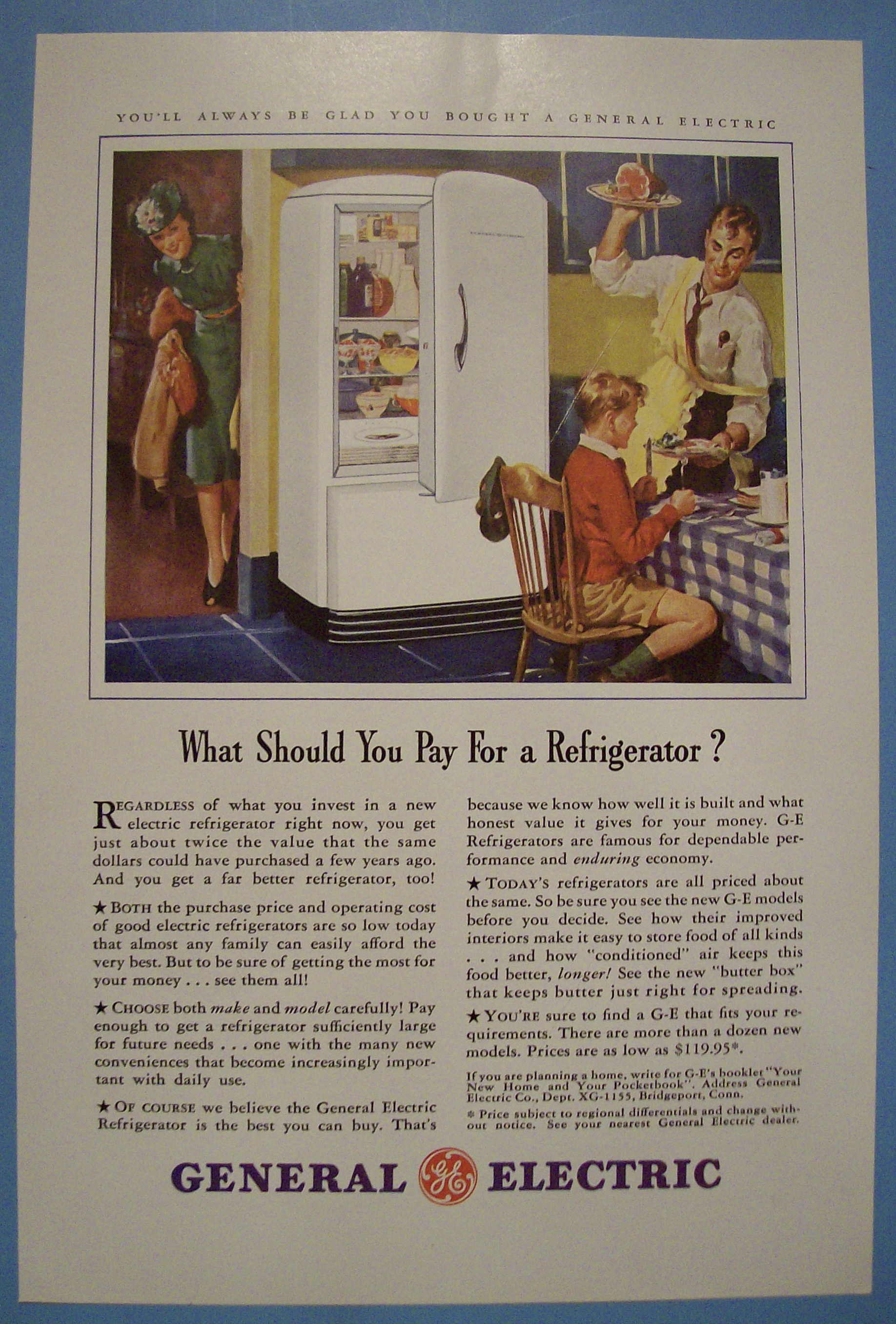 1941 General Electric Refrigerator with Man & Ham