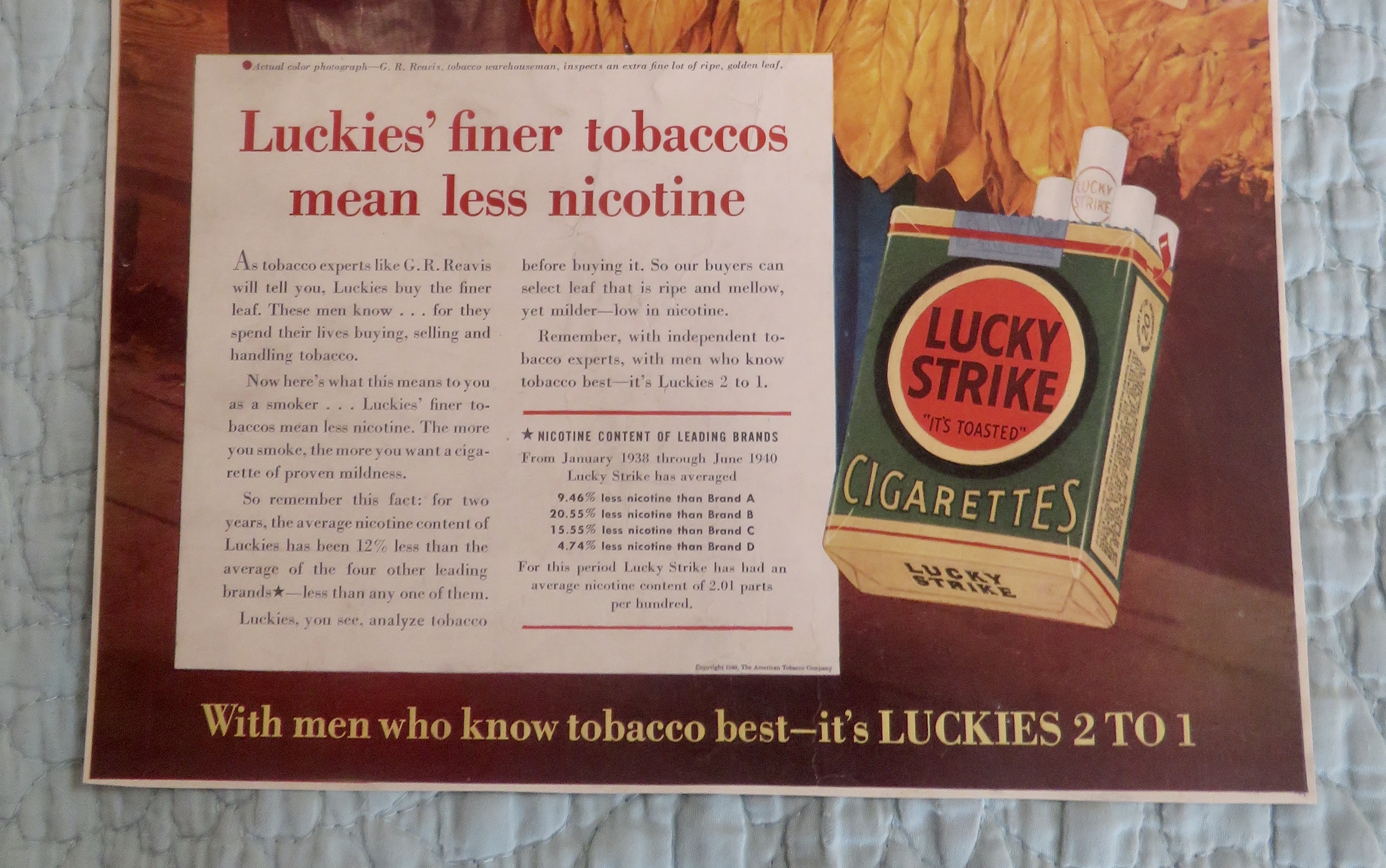 1940 Lucky Strike Cigarette with Man Looking At Tobacco