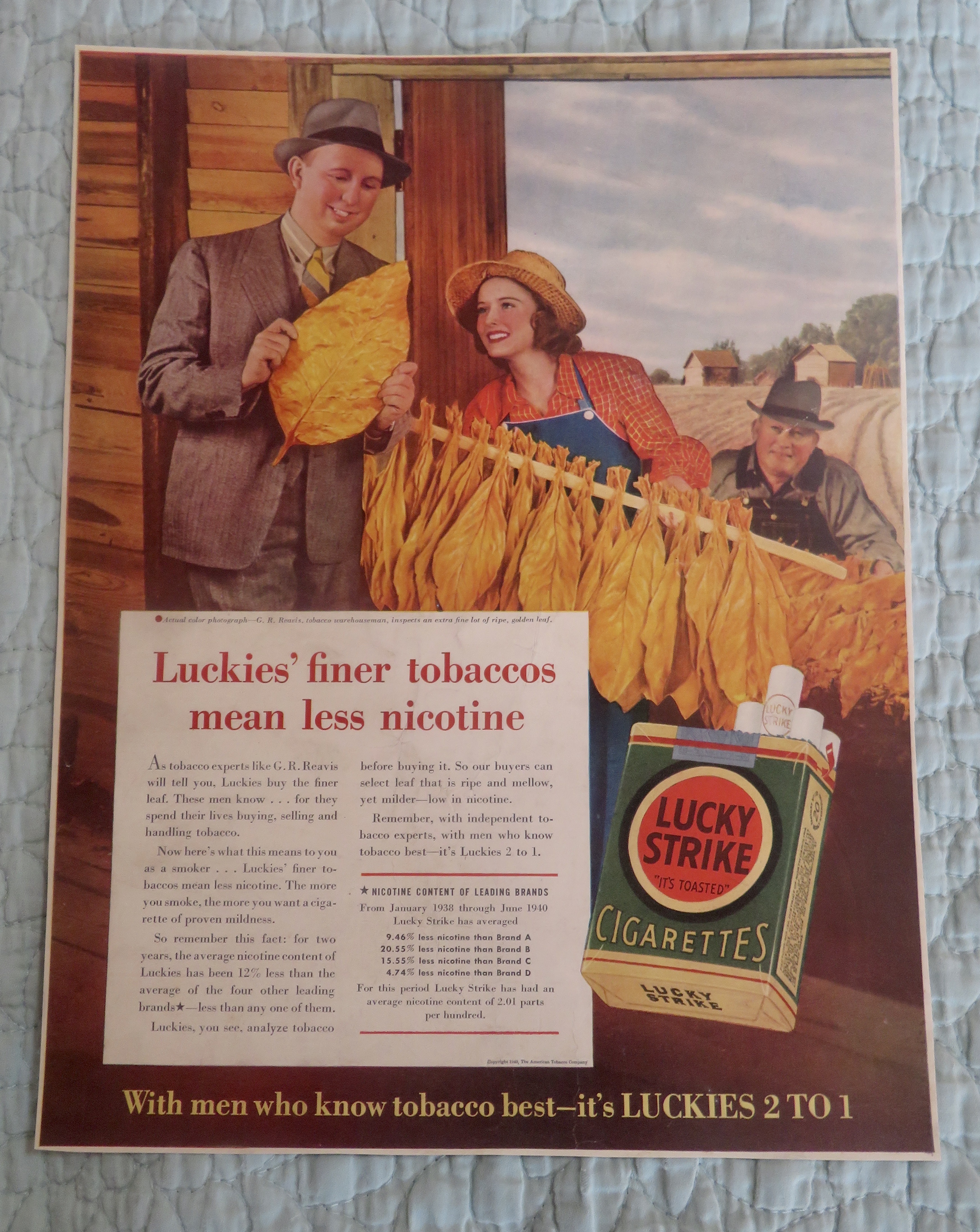 1940 Lucky Strike Cigarette with Man Looking At Tobacco