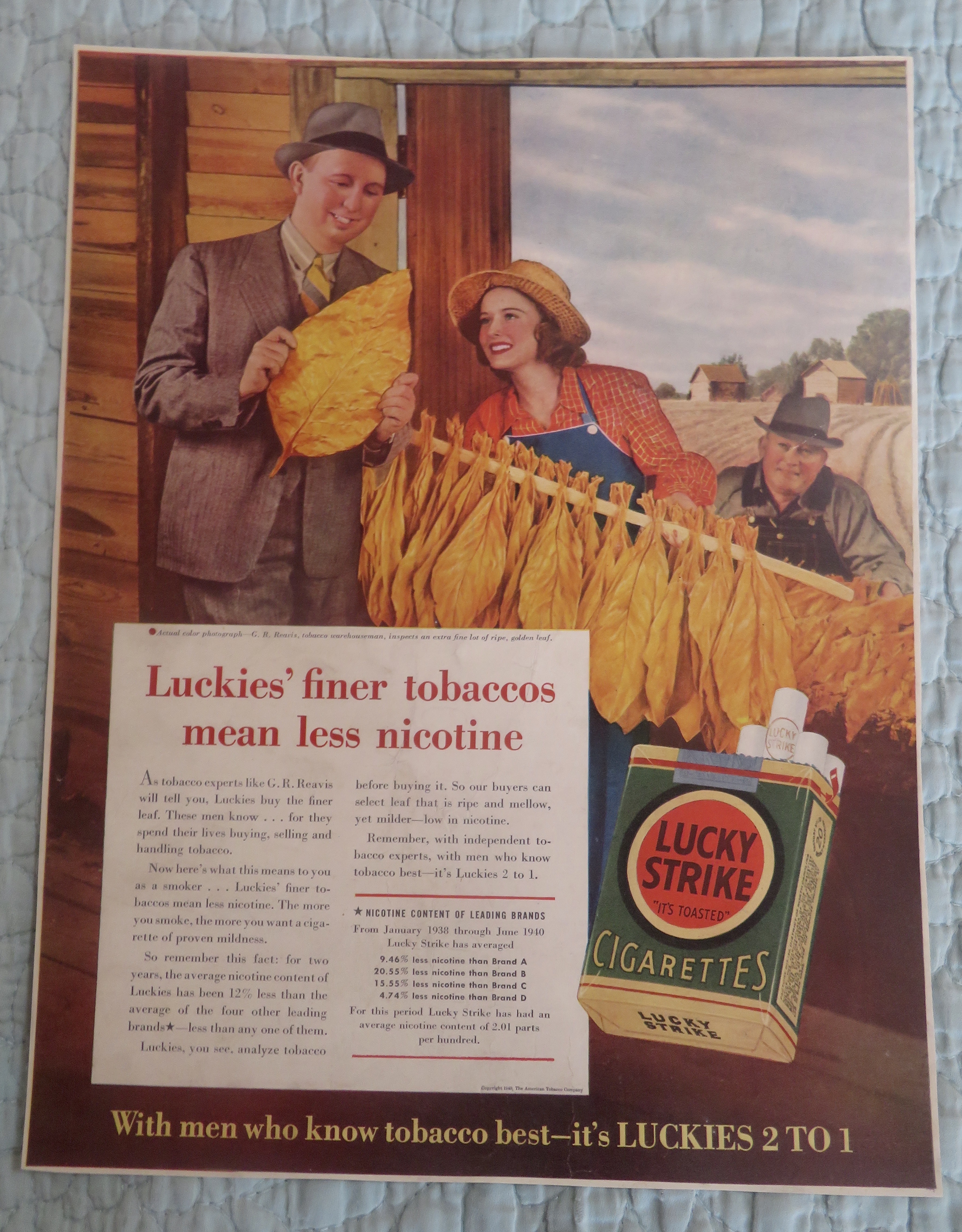 1940 Lucky Strike Cigarette with Man Looking At Tobacco