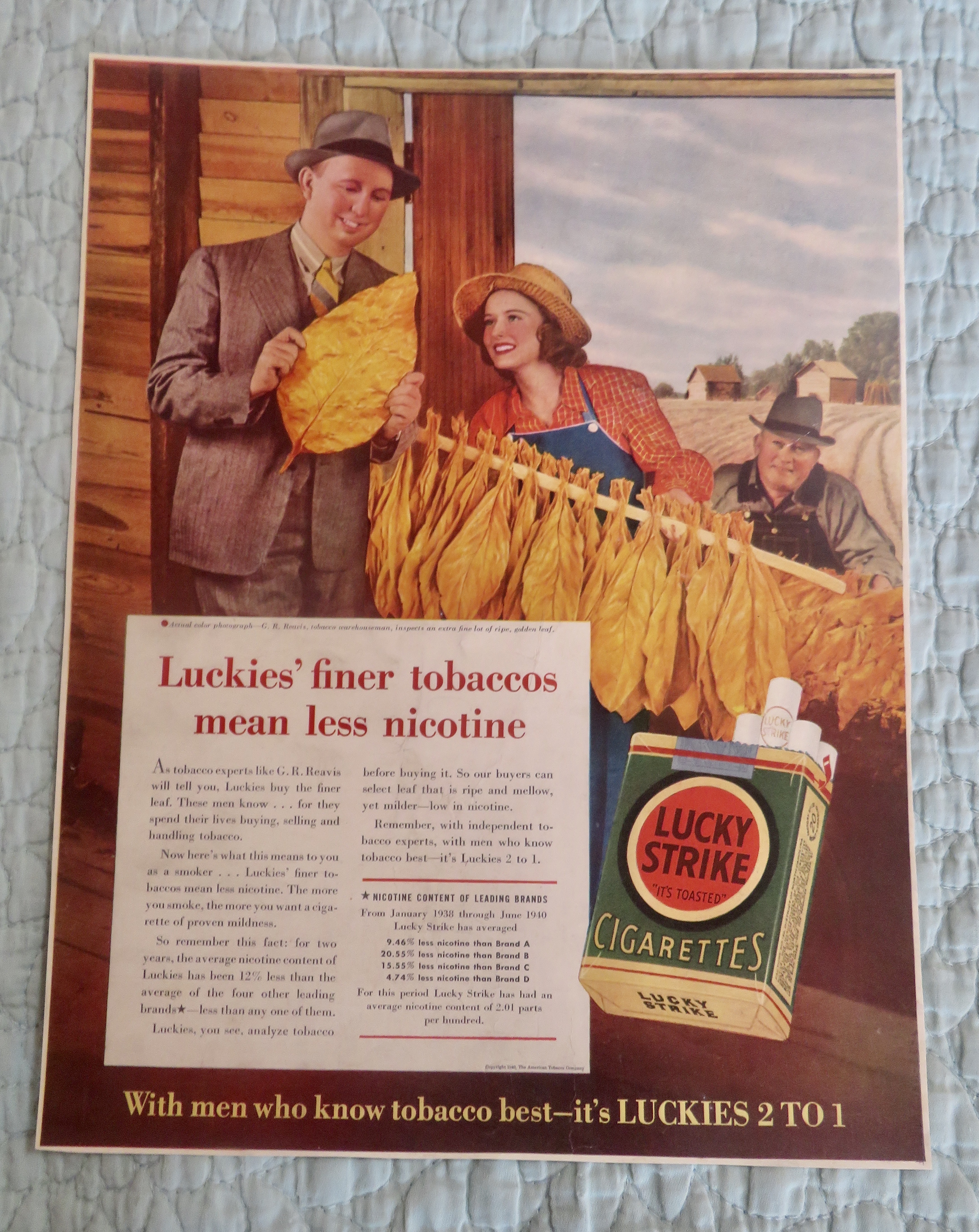 1940 Lucky Strike Cigarette with Man Looking At Tobacco
