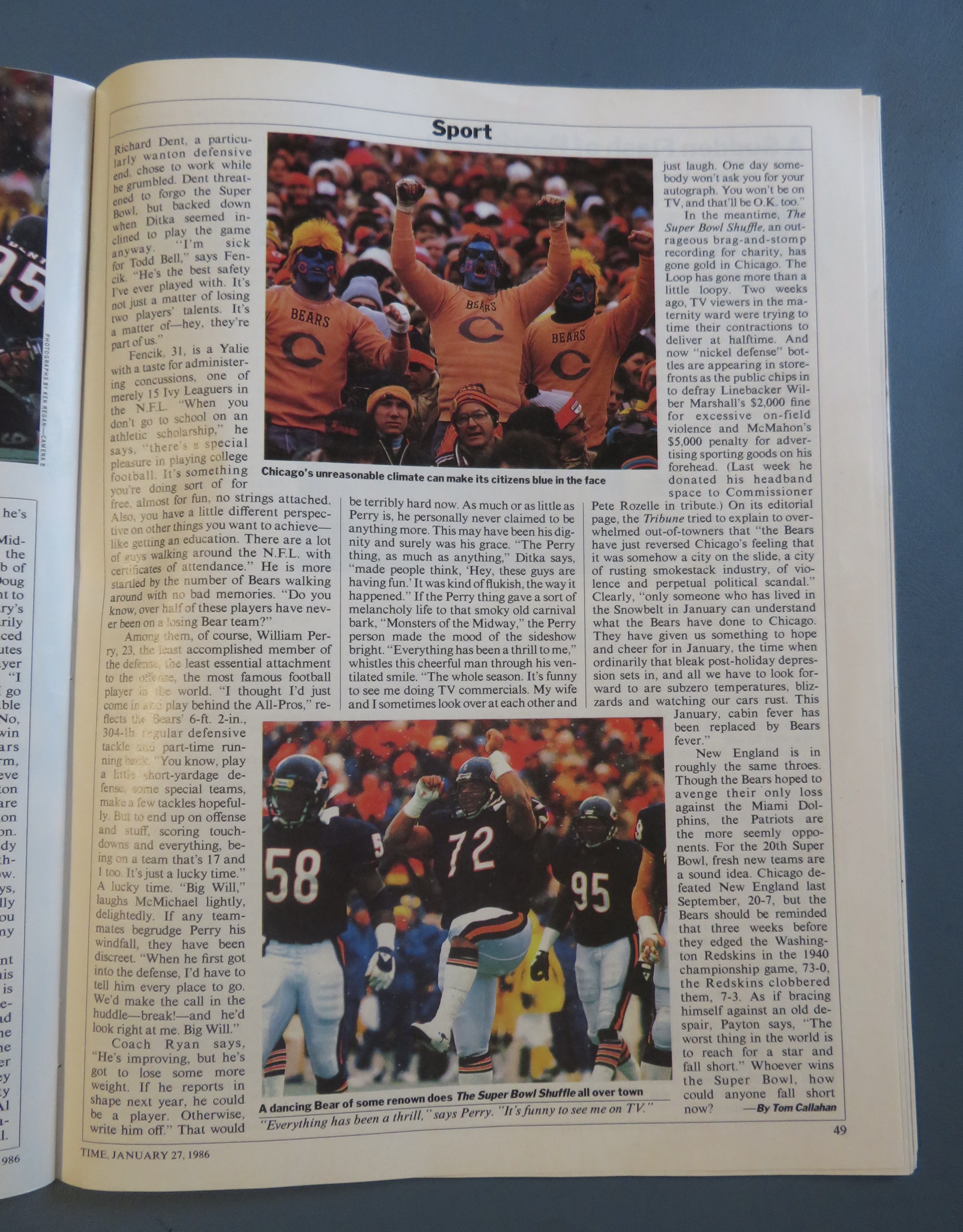 Time Magazine-January 27, 1986-Walter Payton