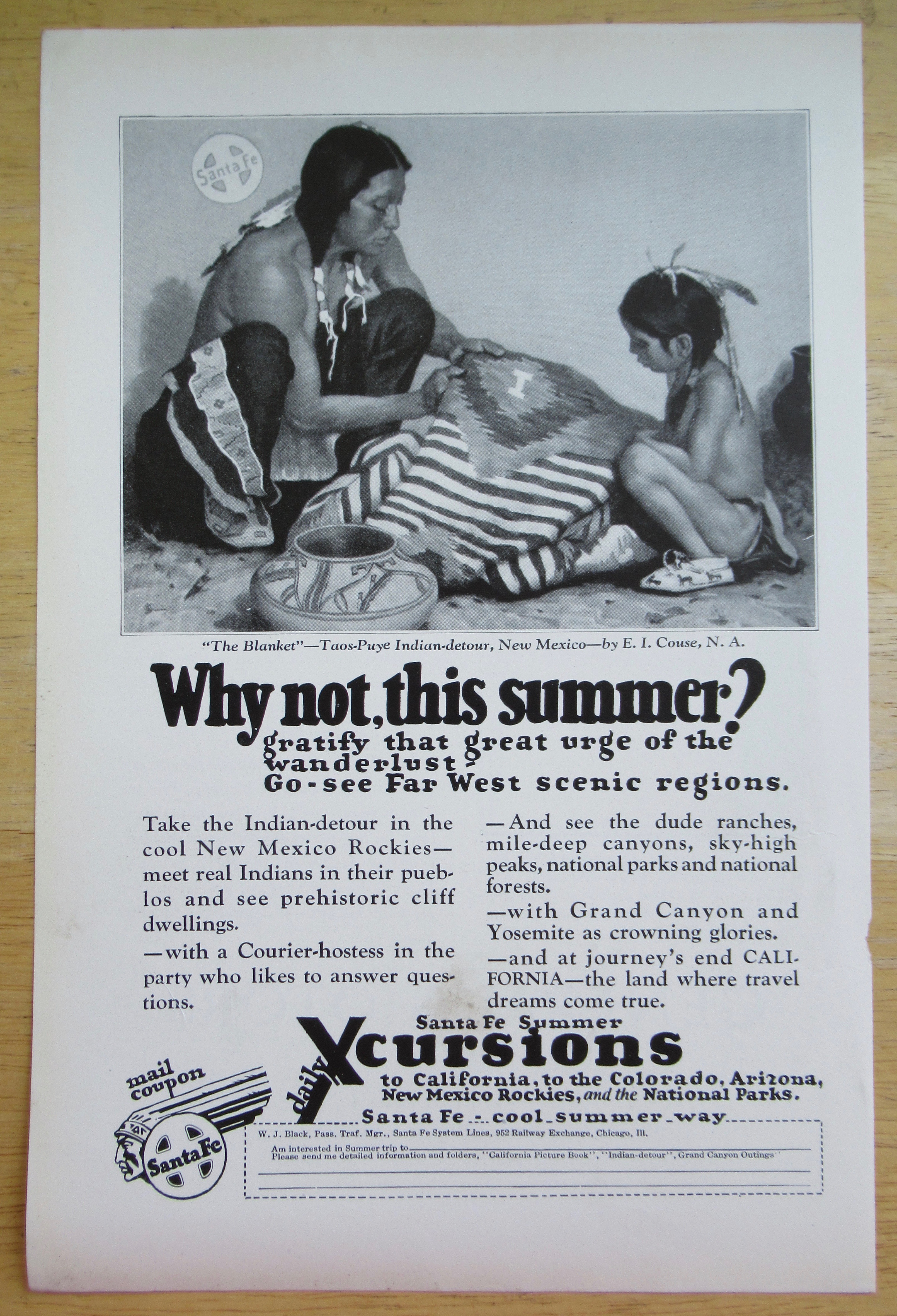 1929 Santa Fe Daily Excursions with The Blanket