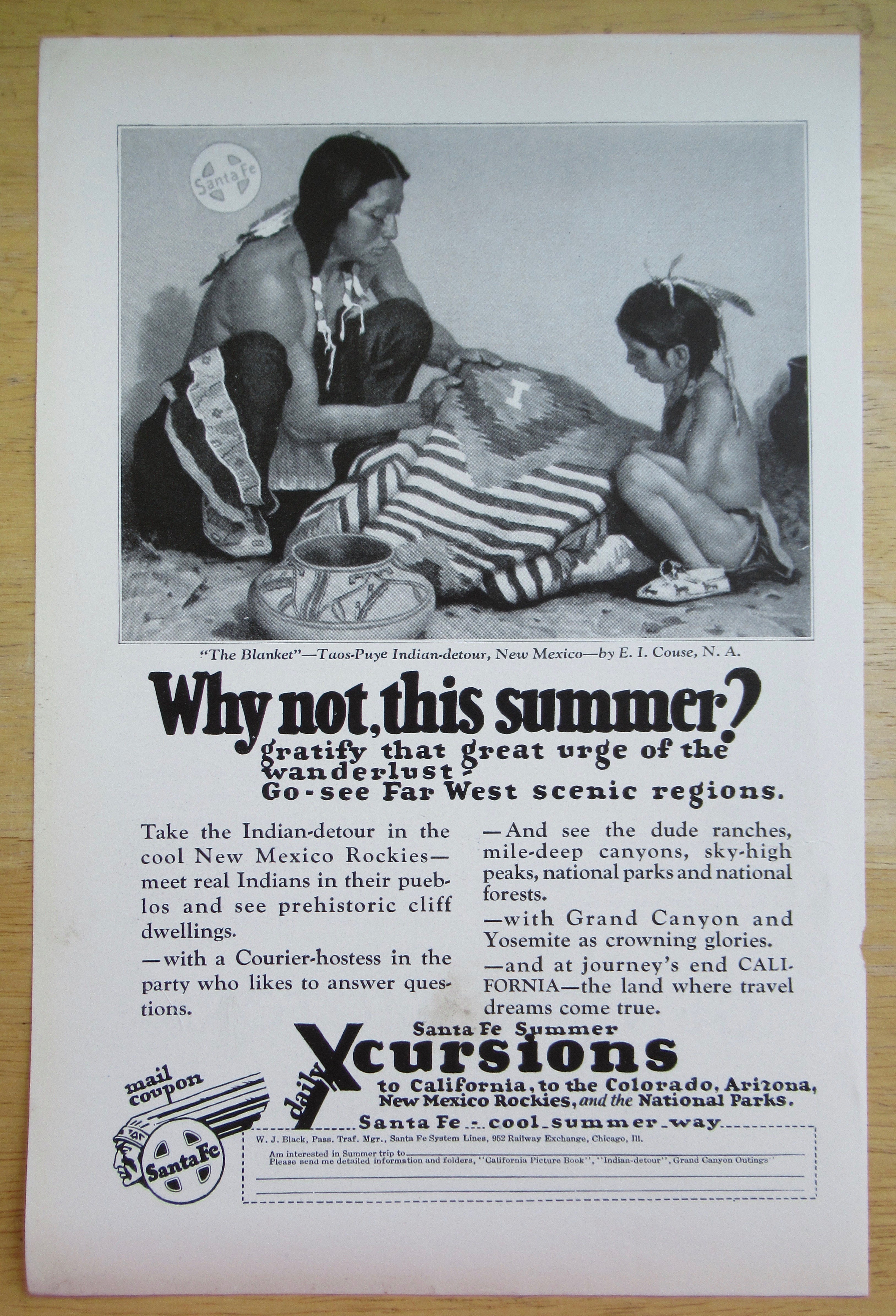 1929 Santa Fe Daily Excursions with The Blanket