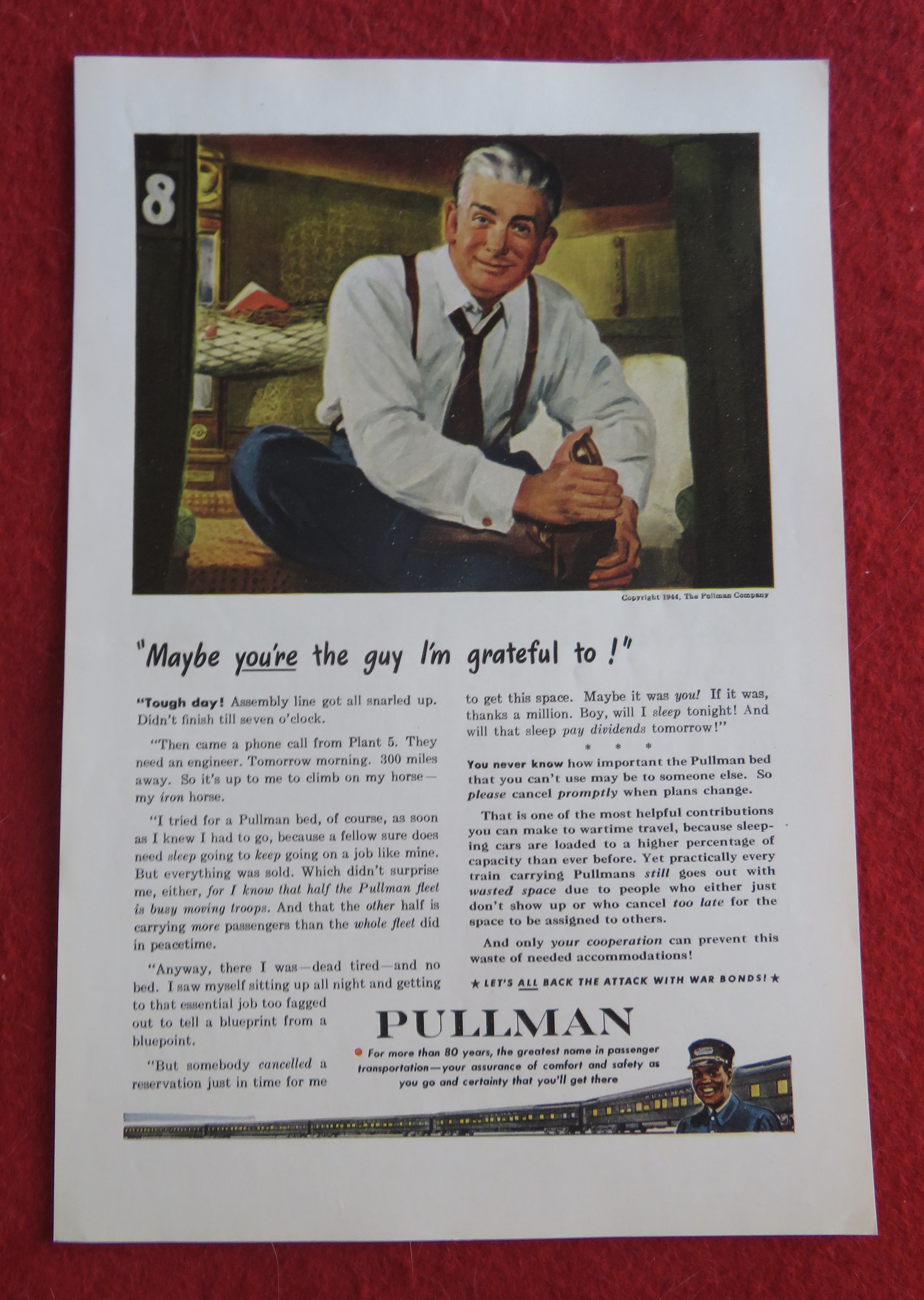 1944 Pullman Company with Man Taking Off His Shoe