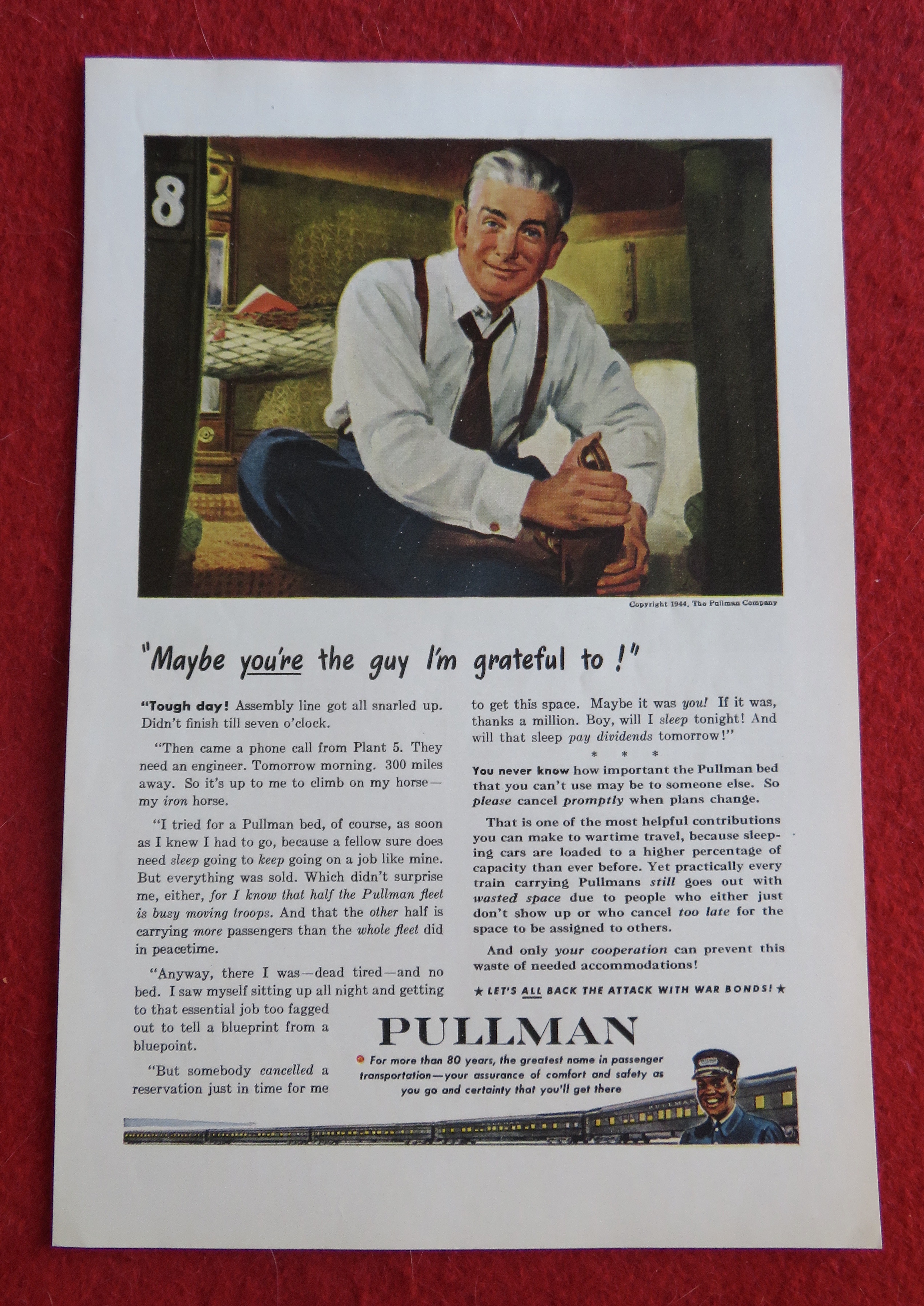 1944 Pullman Company with Man Taking Off His Shoe
