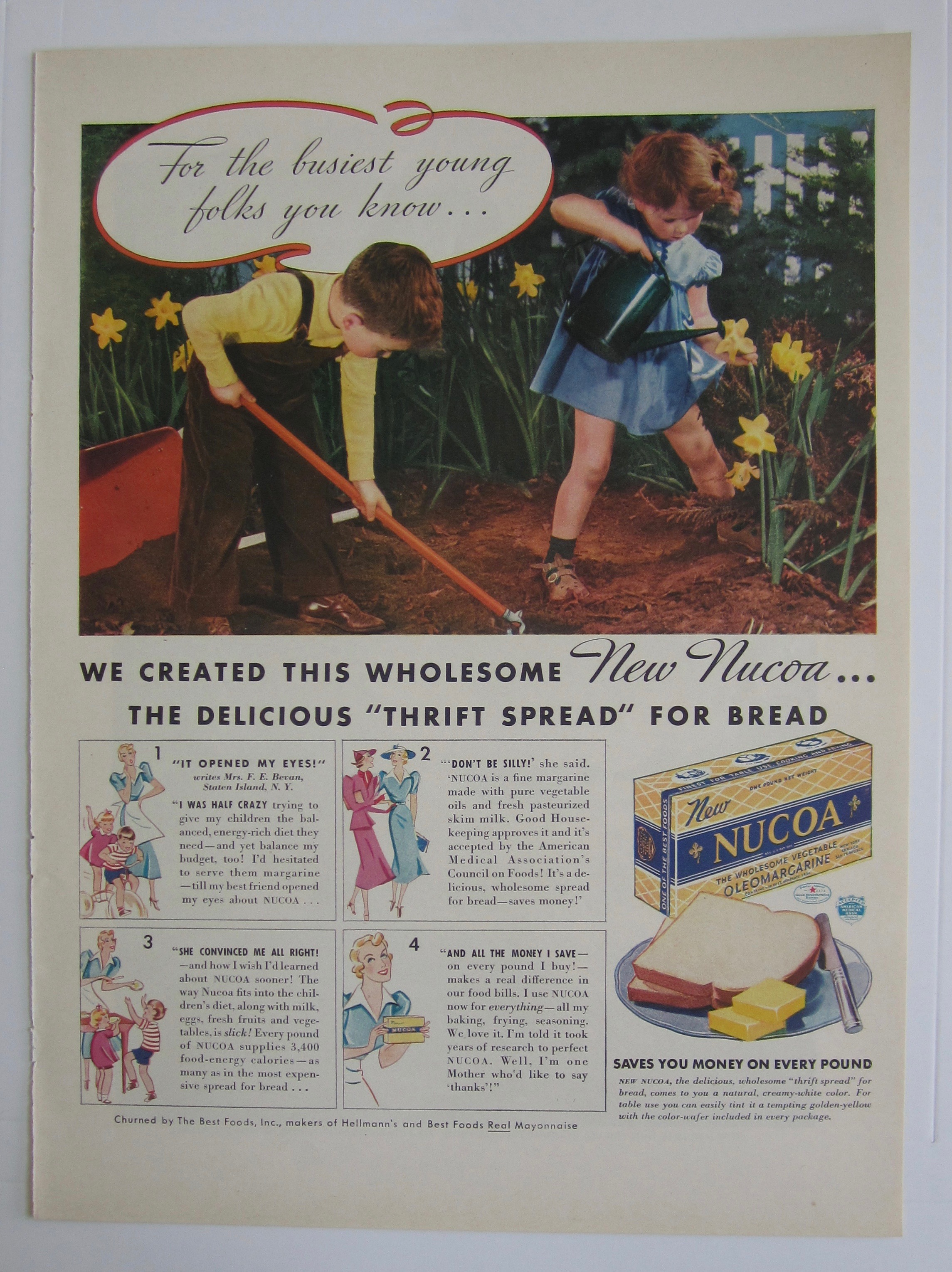 1937 Nucoa Margarine with Two Children Gardening