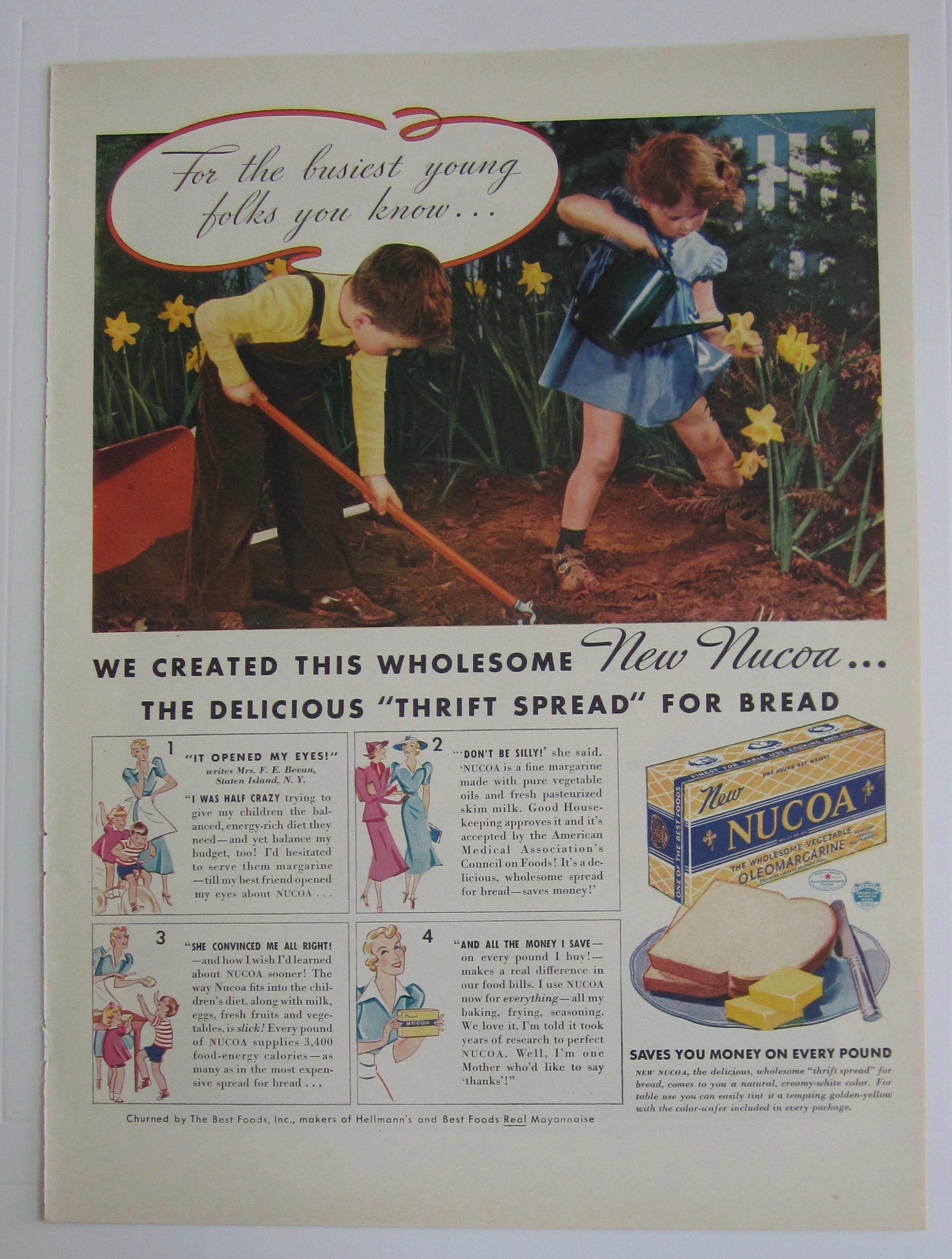 1937 Nucoa Margarine with Two Children Gardening
