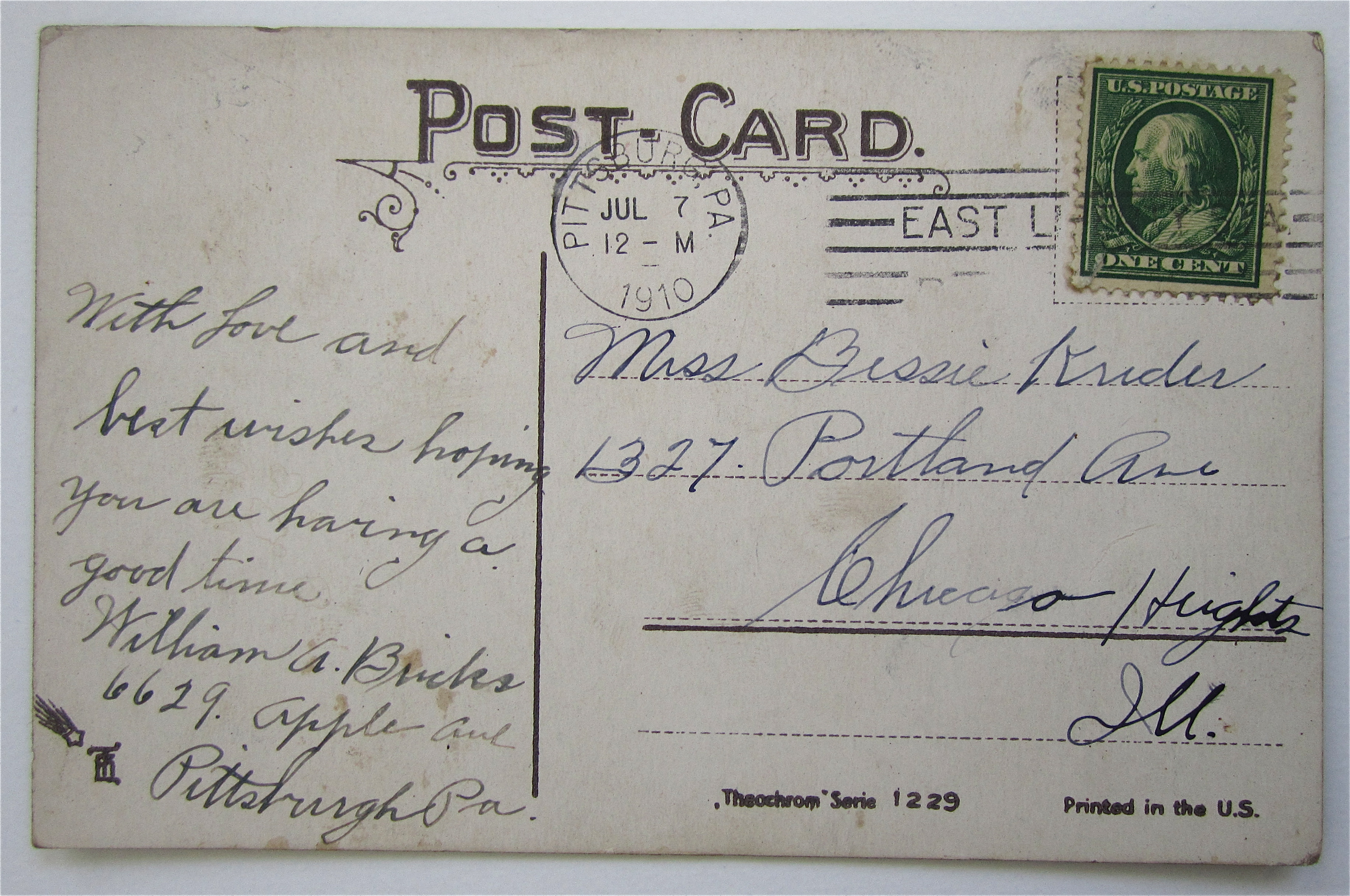 Man And Woman Kissing Over Table postcard