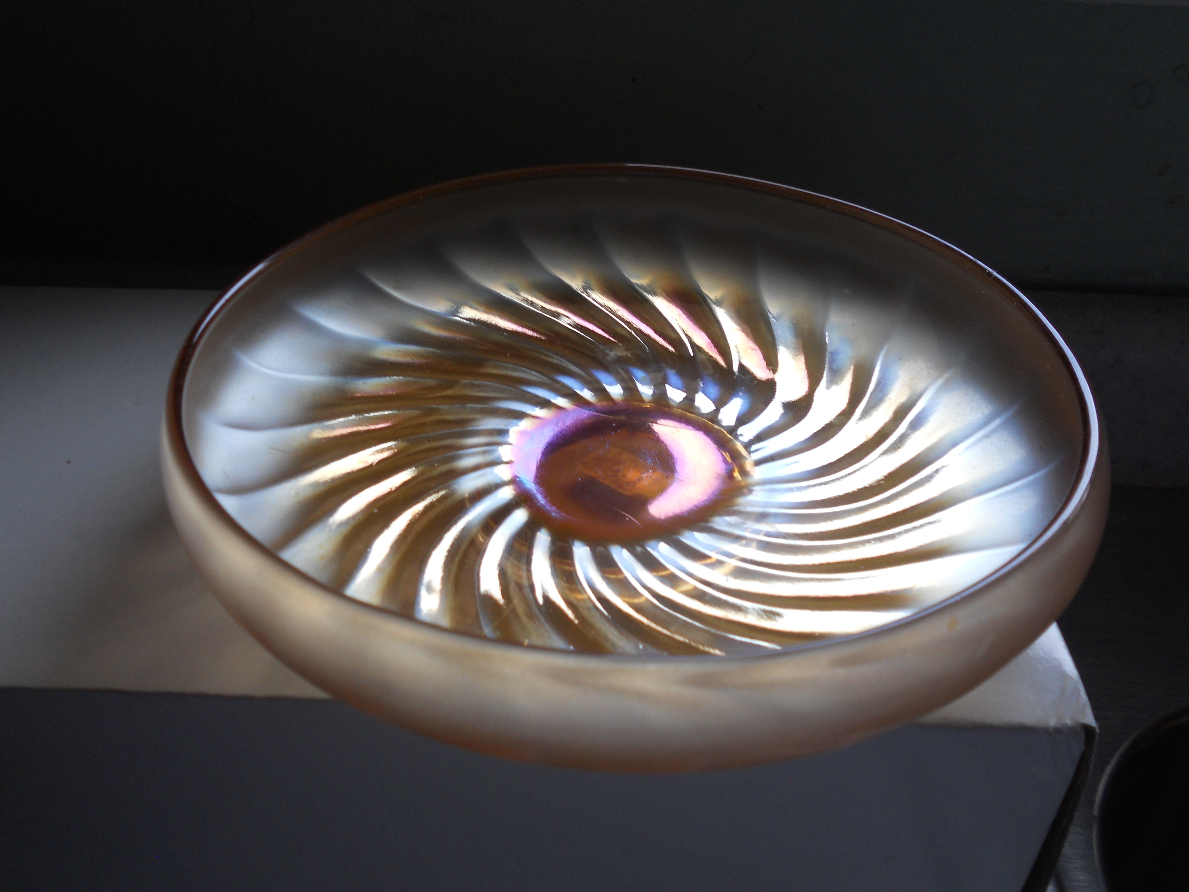 Carnival Glass Bowl W/ Swirled Pattern
