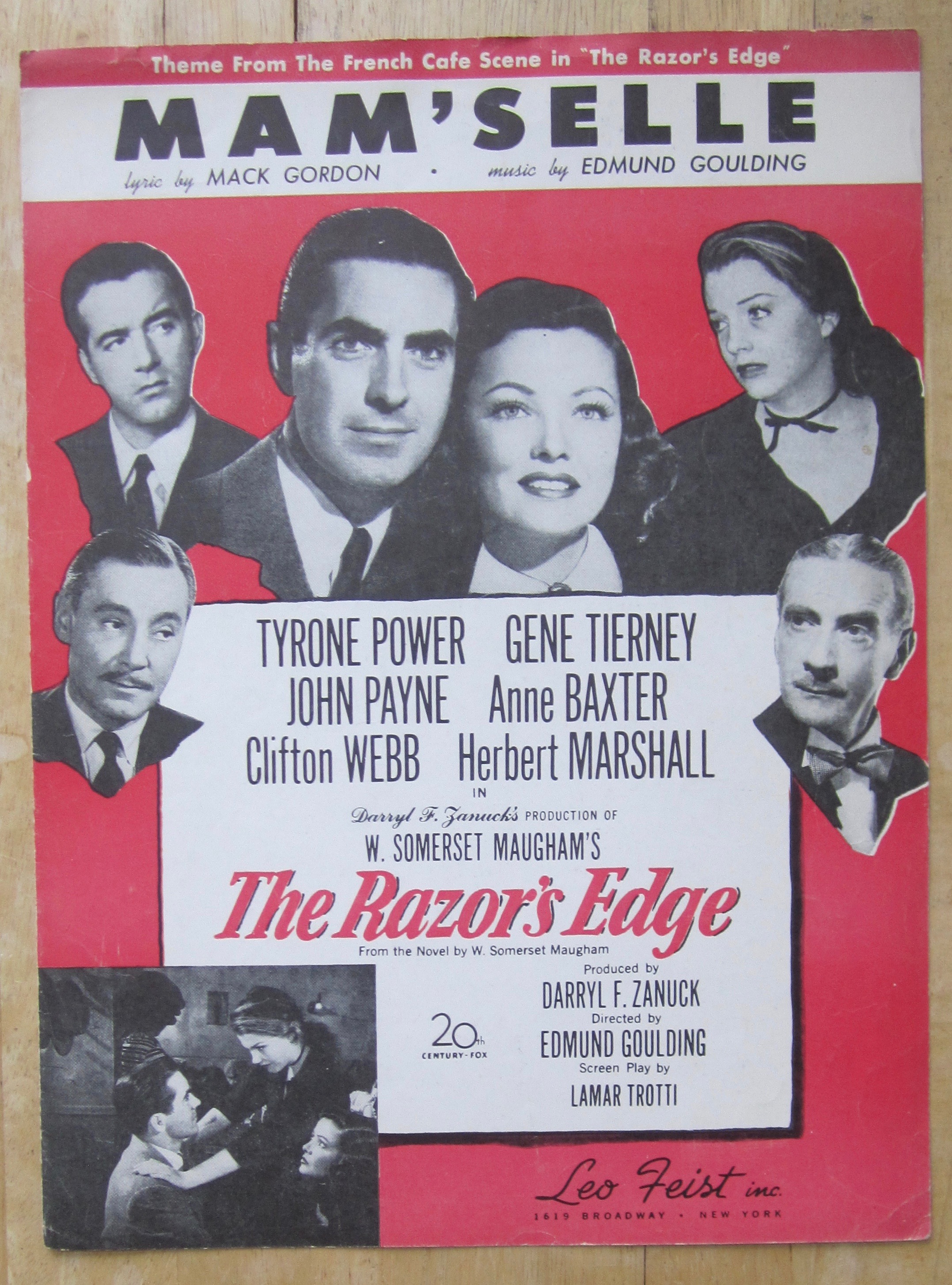 1947 Sheet Music For Mam'Selle with Power & Tierney