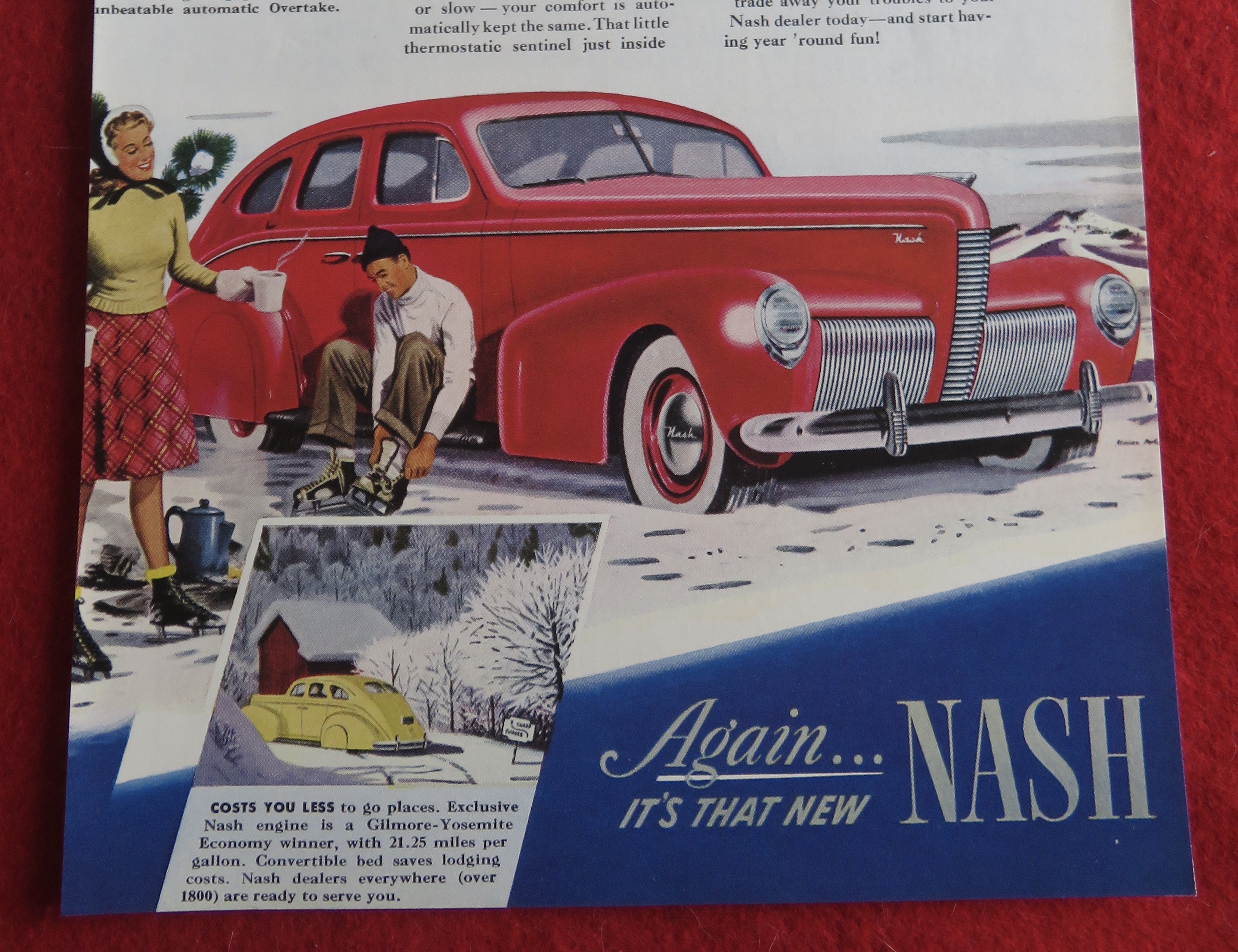 1940 Nash Automobile with Couple Going Skating