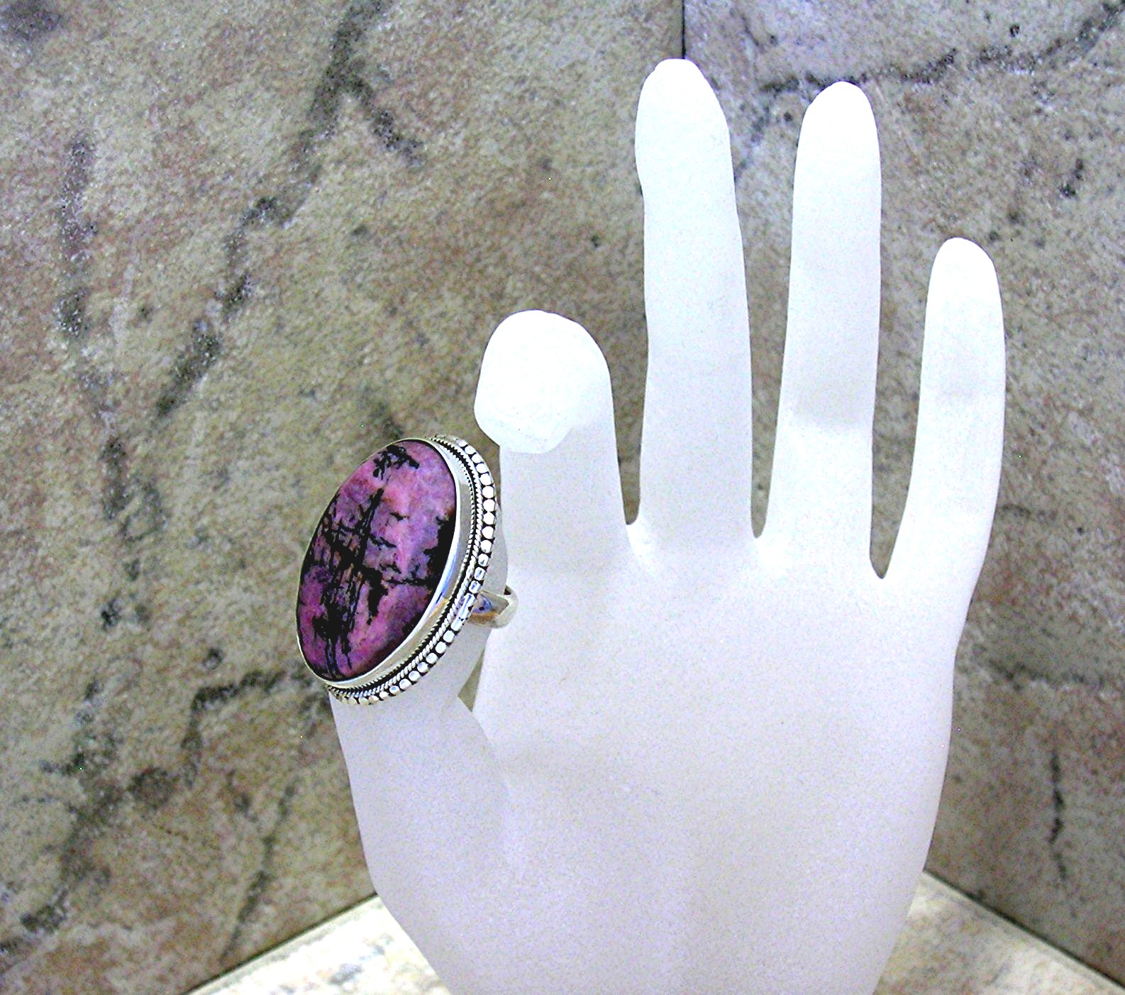 Sterling Silver Pink and Black Rhodolite Ring