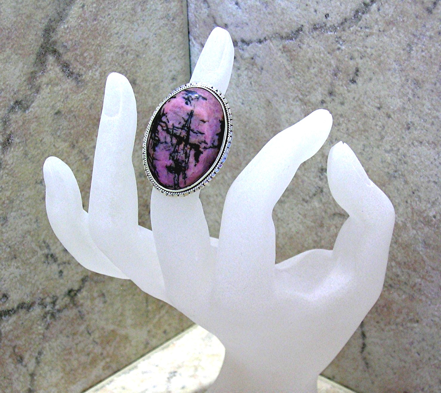 Sterling Silver Pink and Black Rhodolite Ring