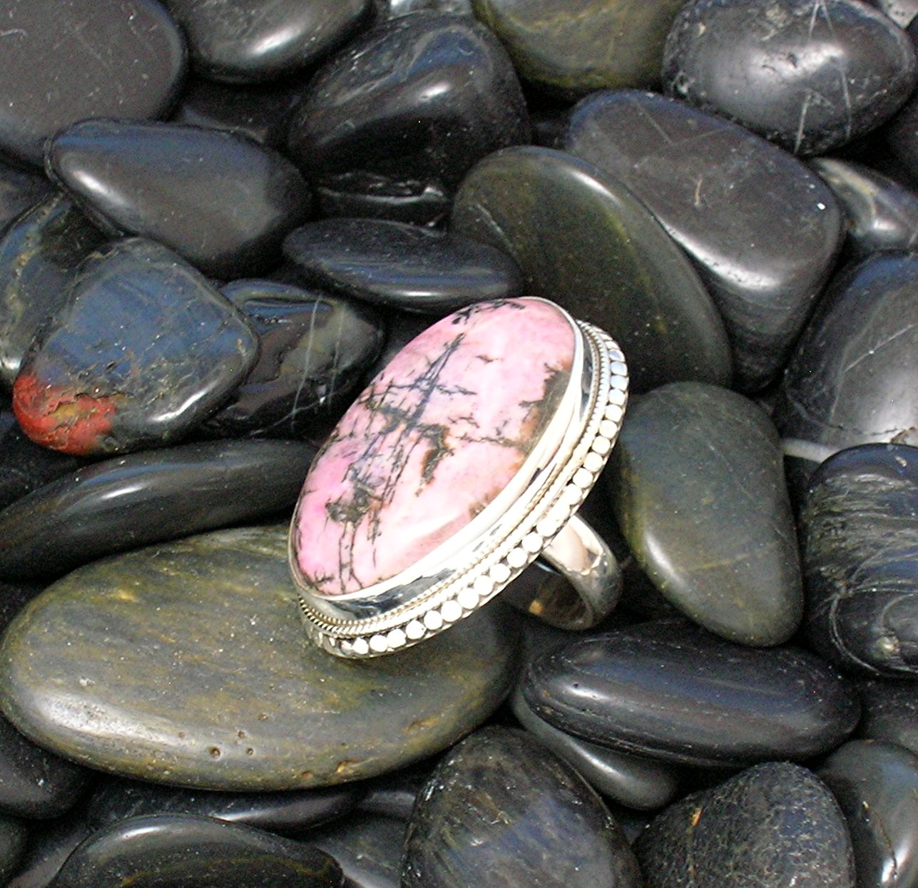 Sterling Silver Pink and Black Rhodolite Ring