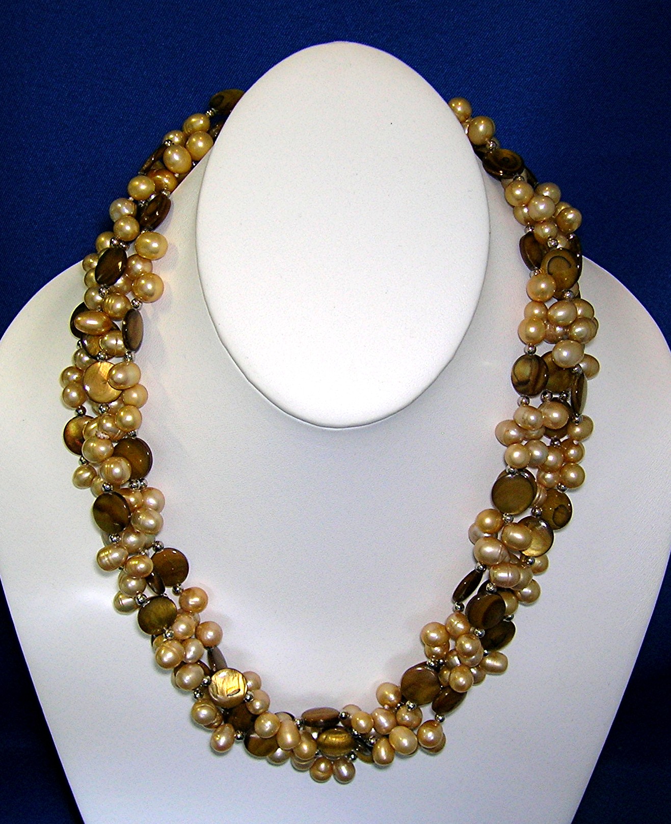 Freshwater pearls Tigerseye 4 Strand Necklace