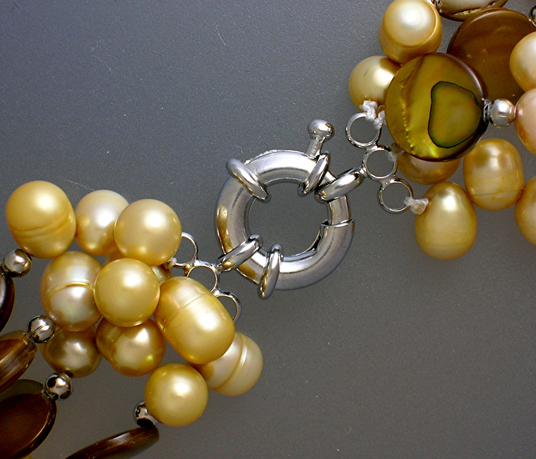 Freshwater pearls Tigerseye 4 Strand Necklace