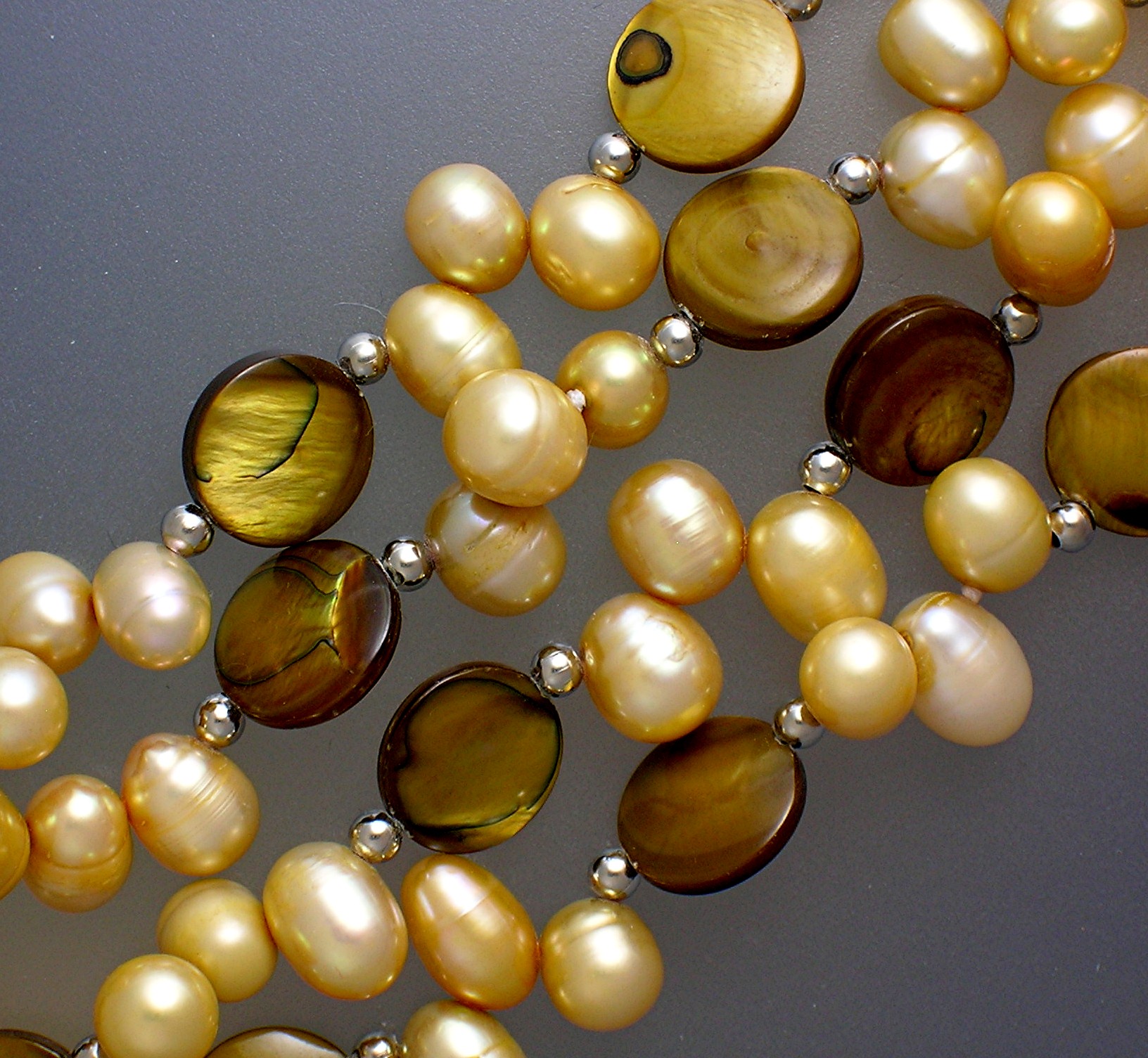 Freshwater pearls Tigerseye 4 Strand Necklace