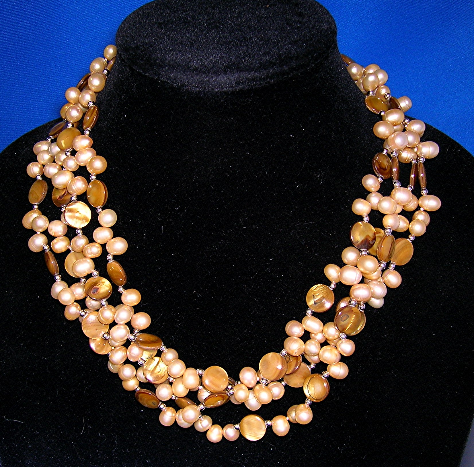 Freshwater pearls Tigerseye 4 Strand Necklace