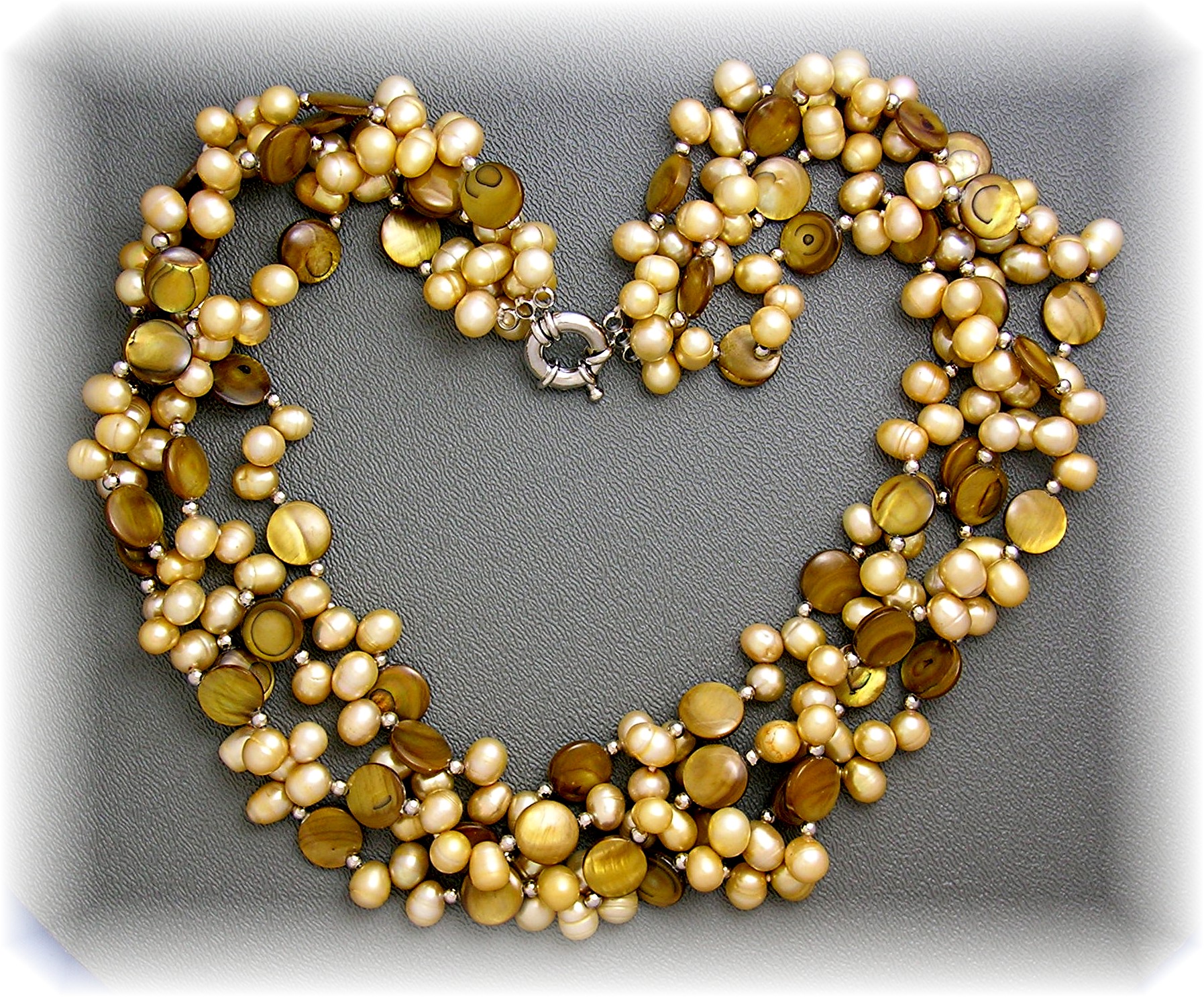 Freshwater pearls Tigerseye 4 Strand Necklace
