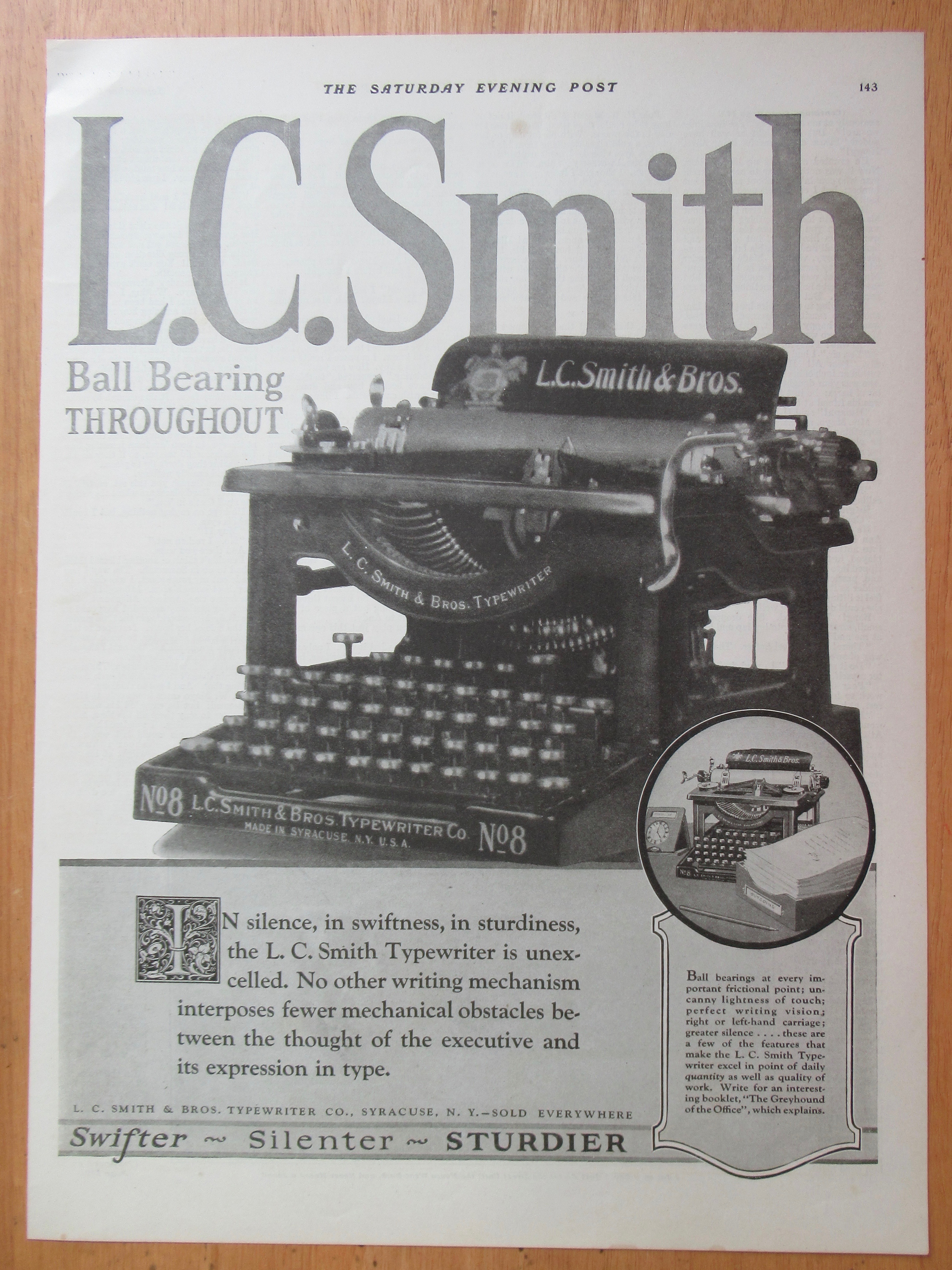 1923 L. C. Smith & Brothers Typewriter with Typewriter