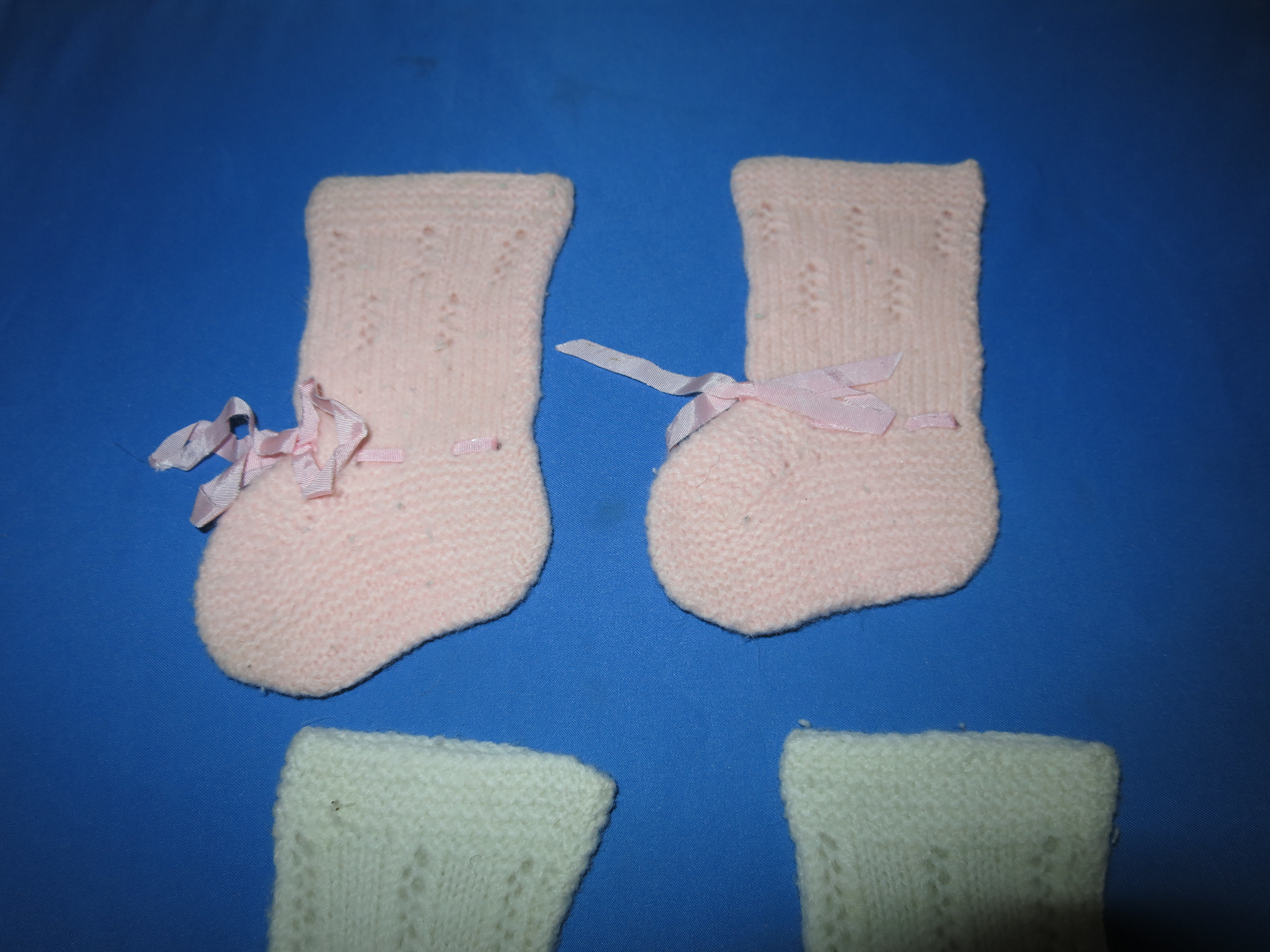 Vintage Baby Booties hand knit Pink and White 1960s