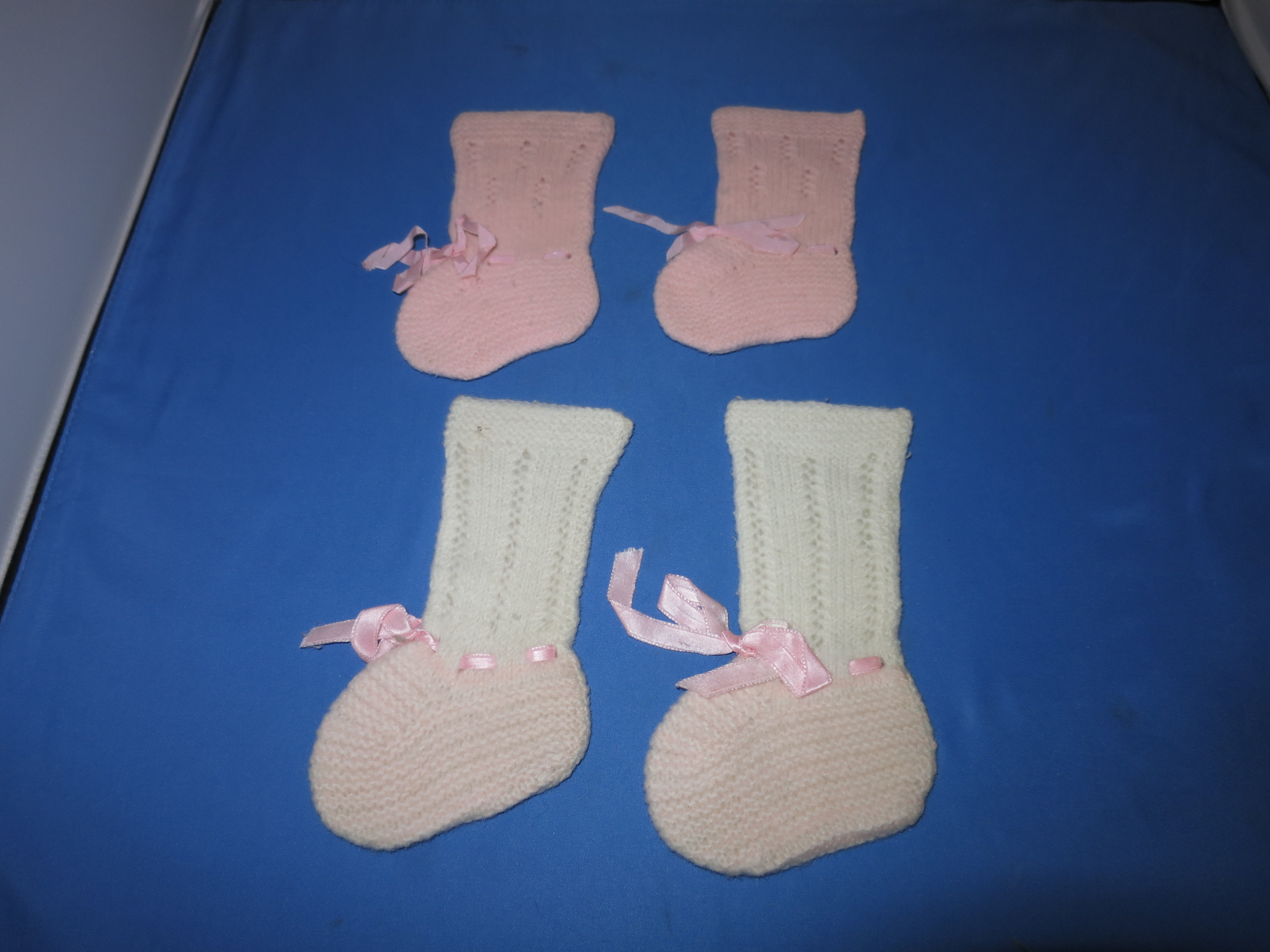 Vintage Baby Booties hand knit Pink and White 1960s