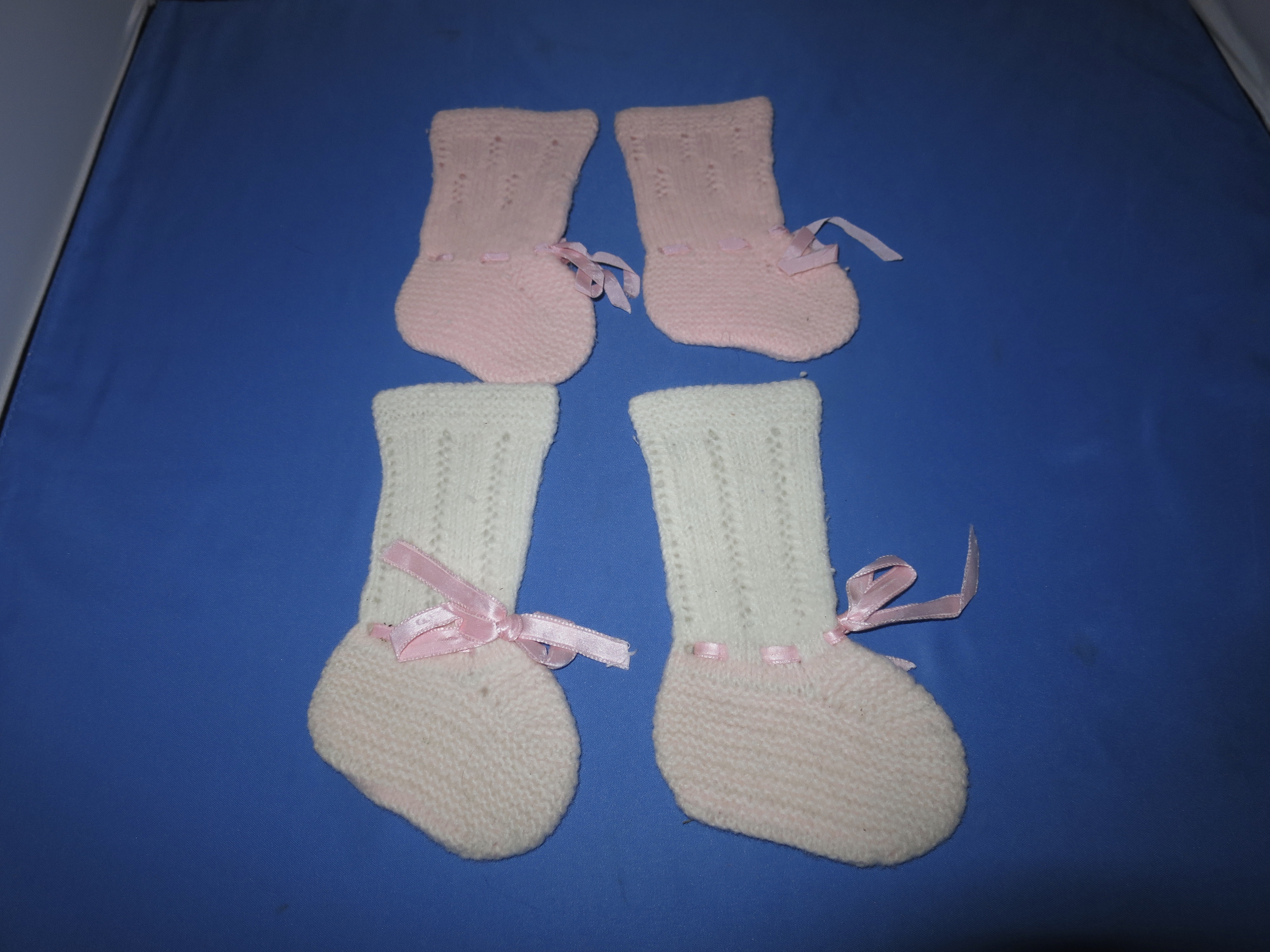 Vintage Baby Booties hand knit Pink and White 1960s