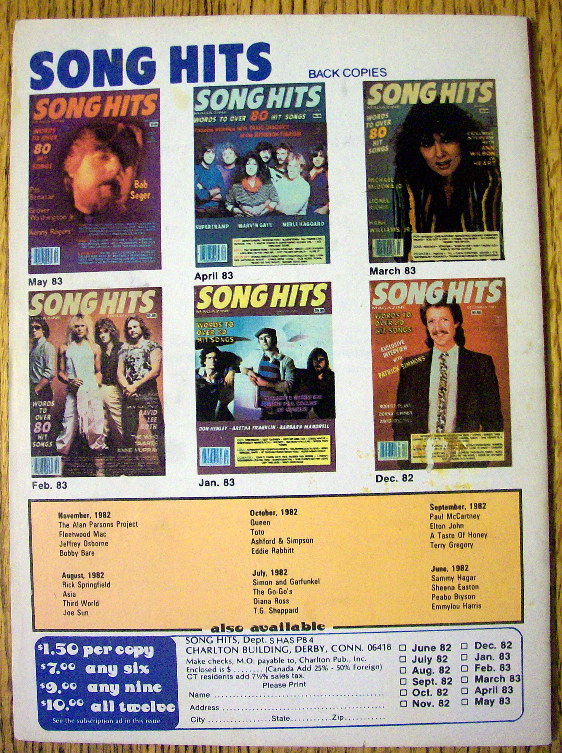 Song Hits Spring 1984 David Lee Roth