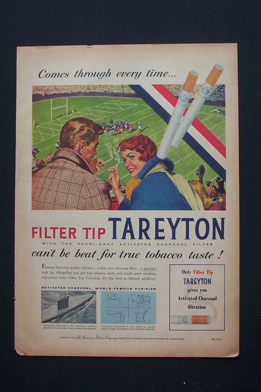 1955 Tareyton Cigarettes w/Man & Woman At Football Game