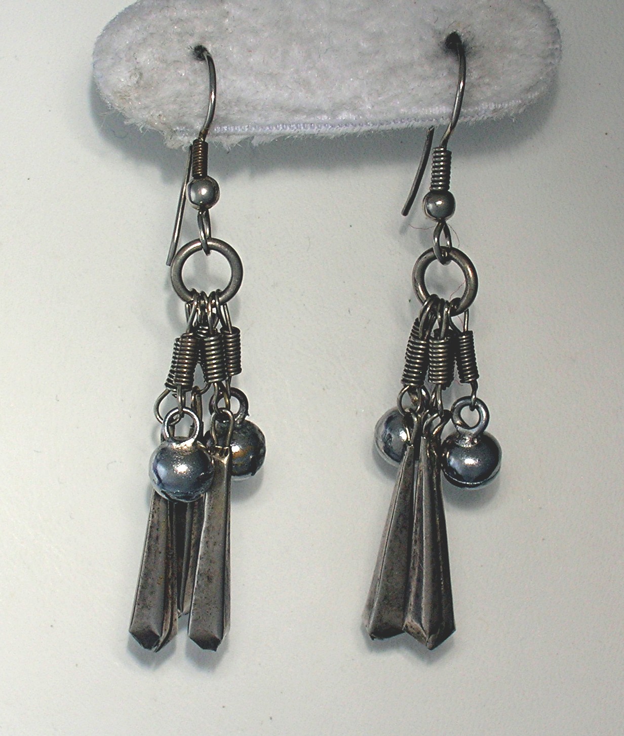 Silvertone Dangly Ethnic Jingling Earrings.