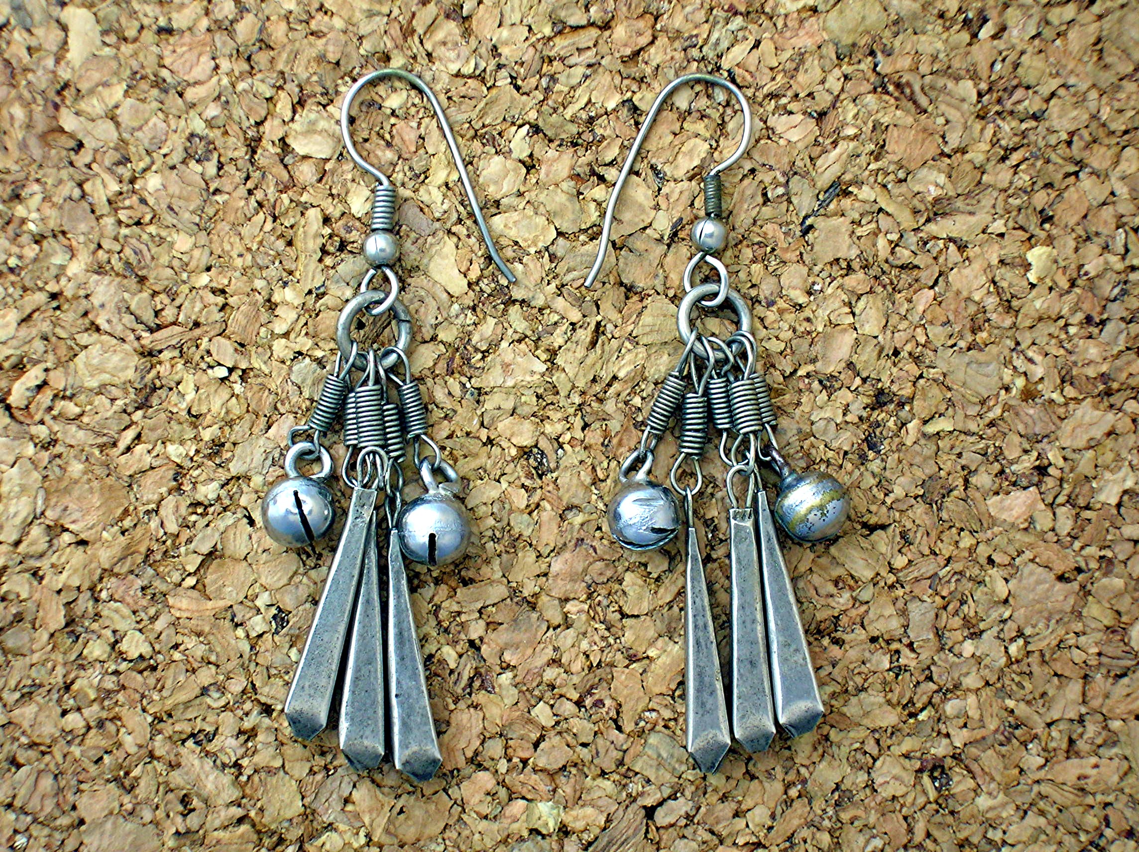 Silvertone Dangly Ethnic Jingling Earrings.