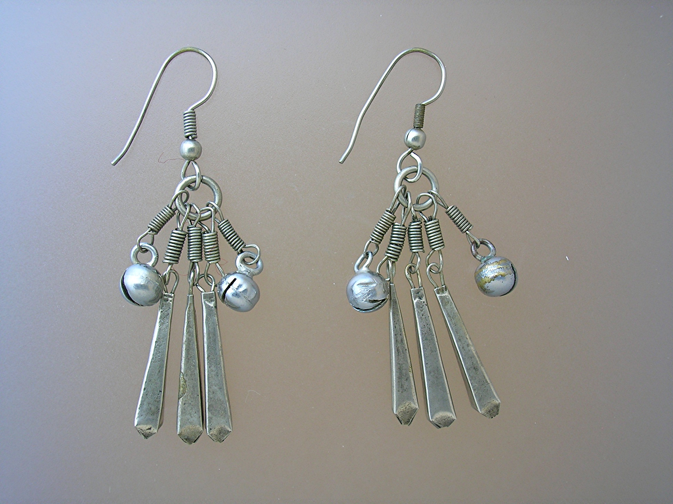 Silvertone Dangly Ethnic Jingling Earrings.