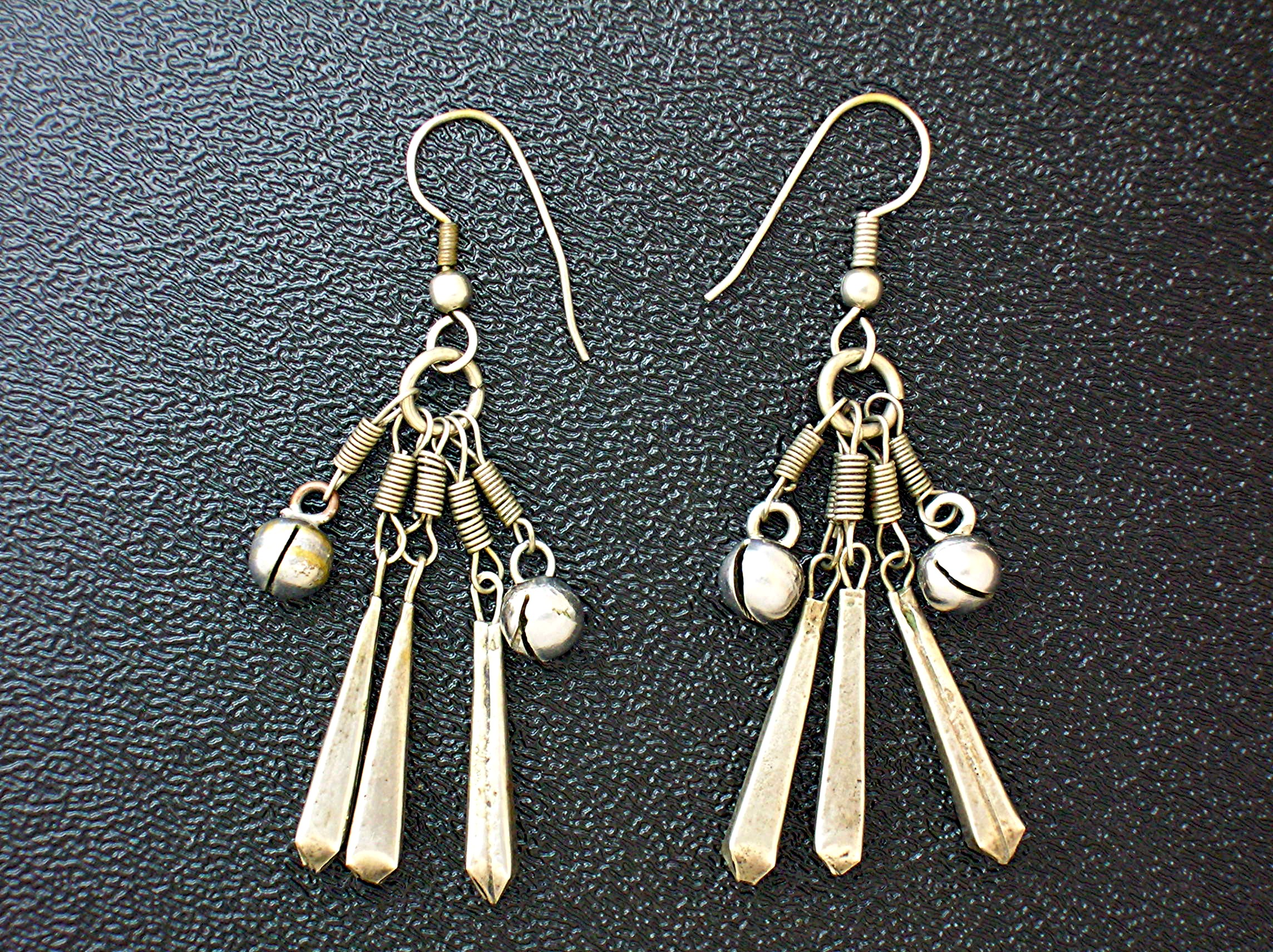 Silvertone Dangly Ethnic Jingling Earrings.