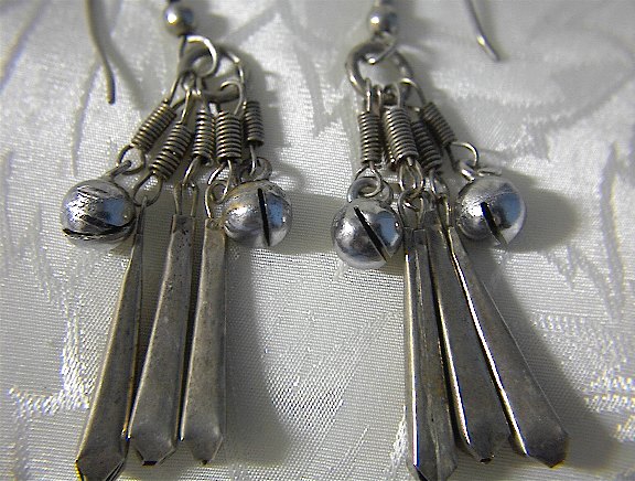 Silvertone Dangly Ethnic Jingling Earrings.