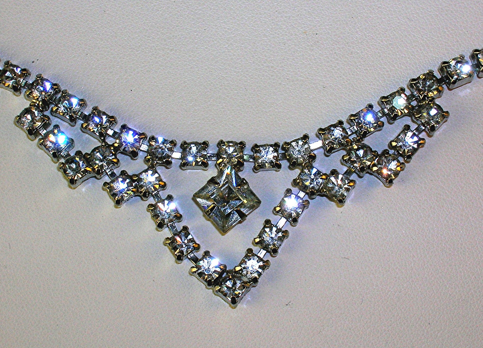 Crystal Rhinestone 15 Inch  Rhodium Silver Necklace