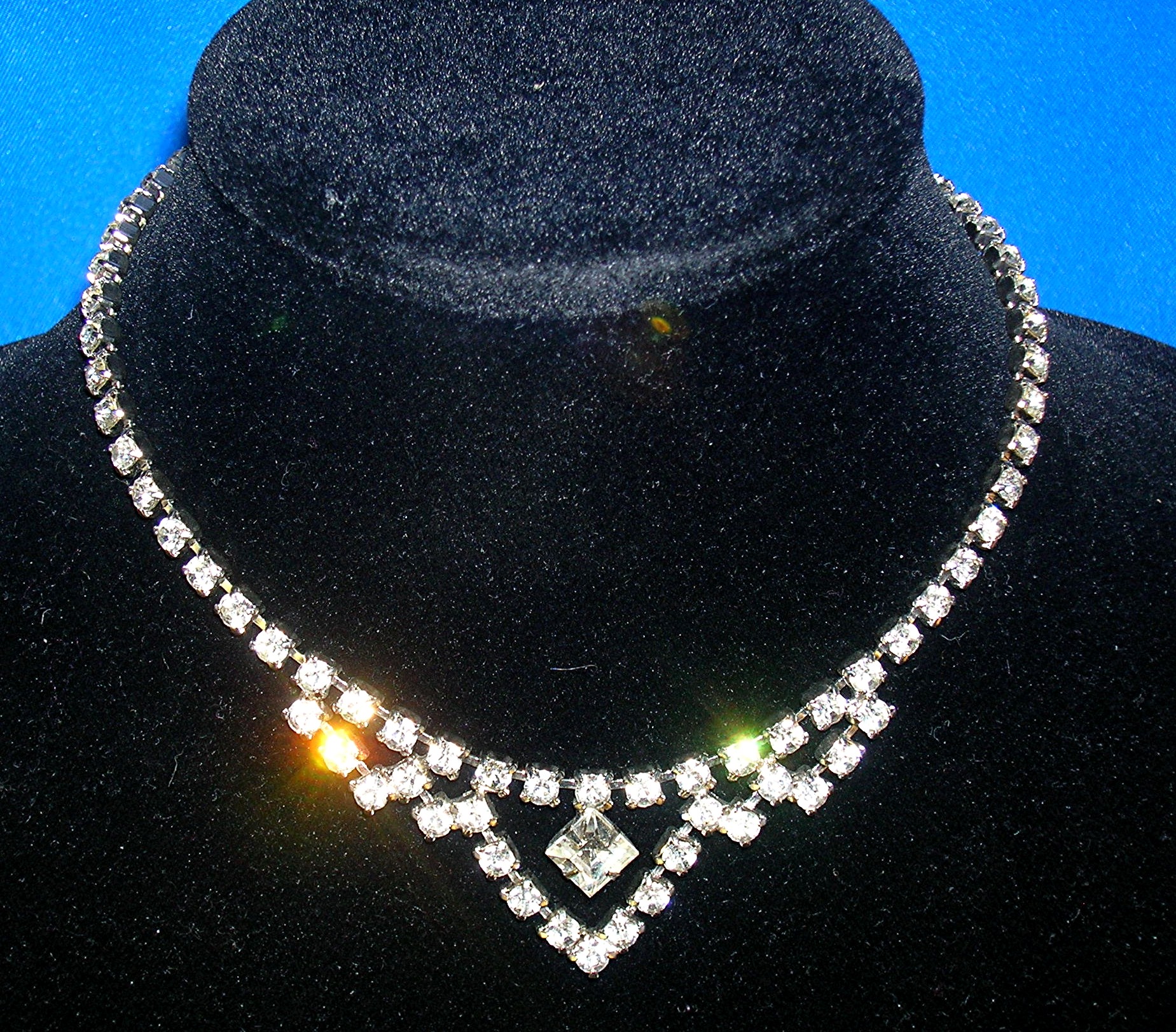 Crystal Rhinestone 15 Inch  Rhodium Silver Necklace