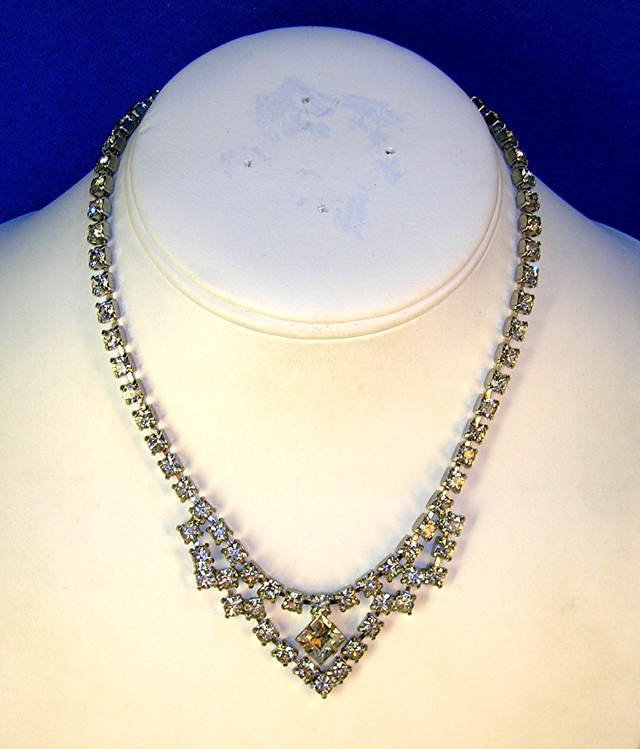 Crystal Rhinestone 15 Inch Rhodium Silver Necklace