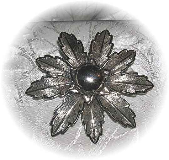 Large Signed Bell Nickel Silver Flower Brooch