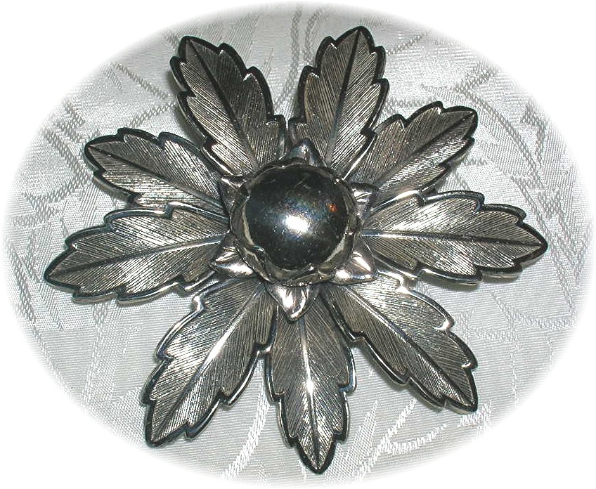 Large Signed Bell Nickel Silver Flower Brooch