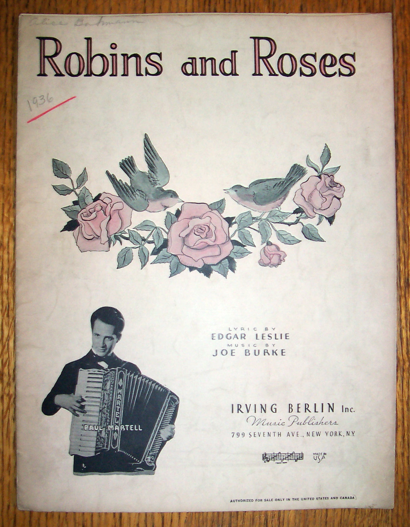 1936 Robins And Roses By Edgar Leslie & Joe Burke
