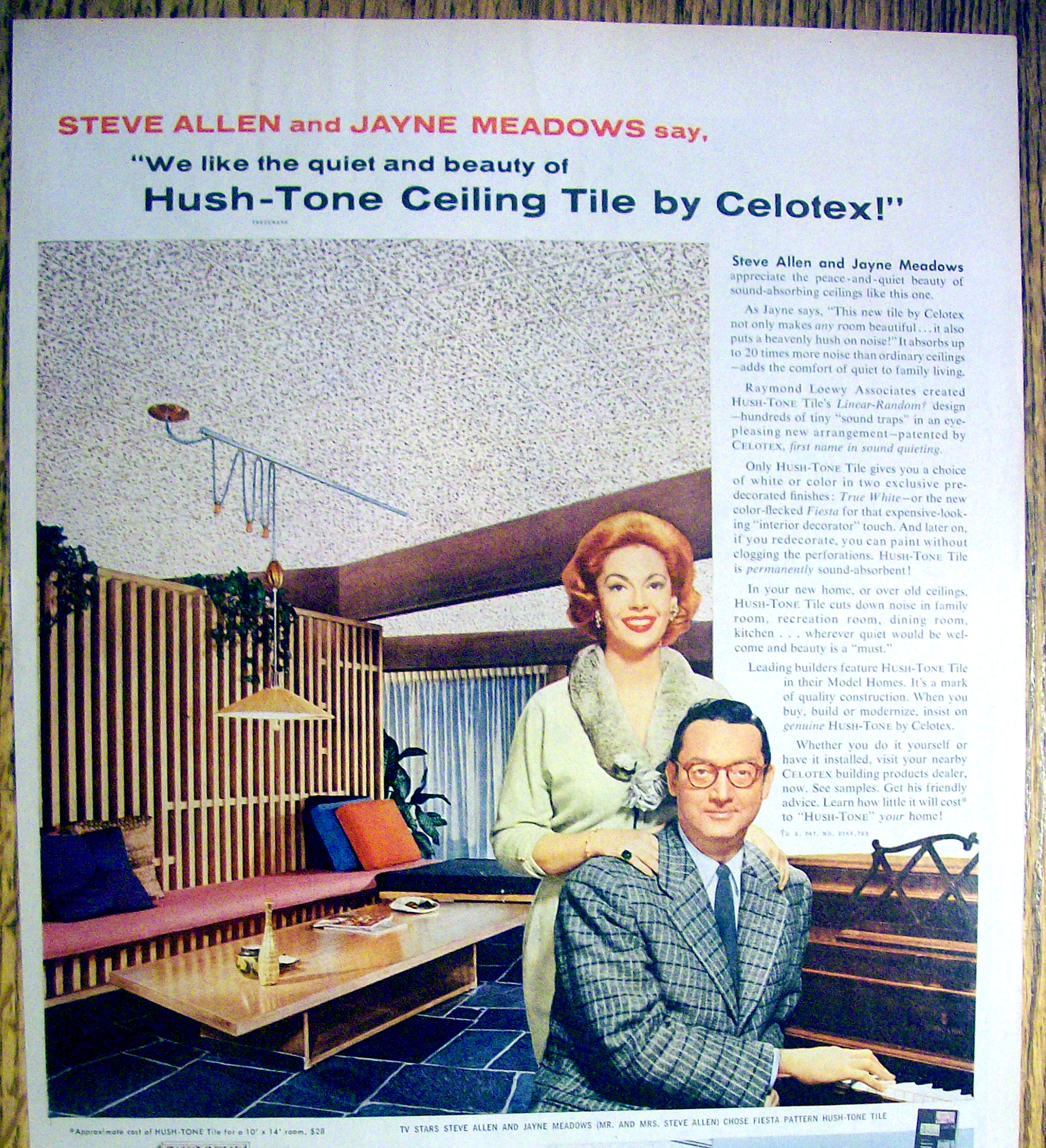 1958 Celotex Ceiling Tile w/Steve Allen & Jayne Meadow