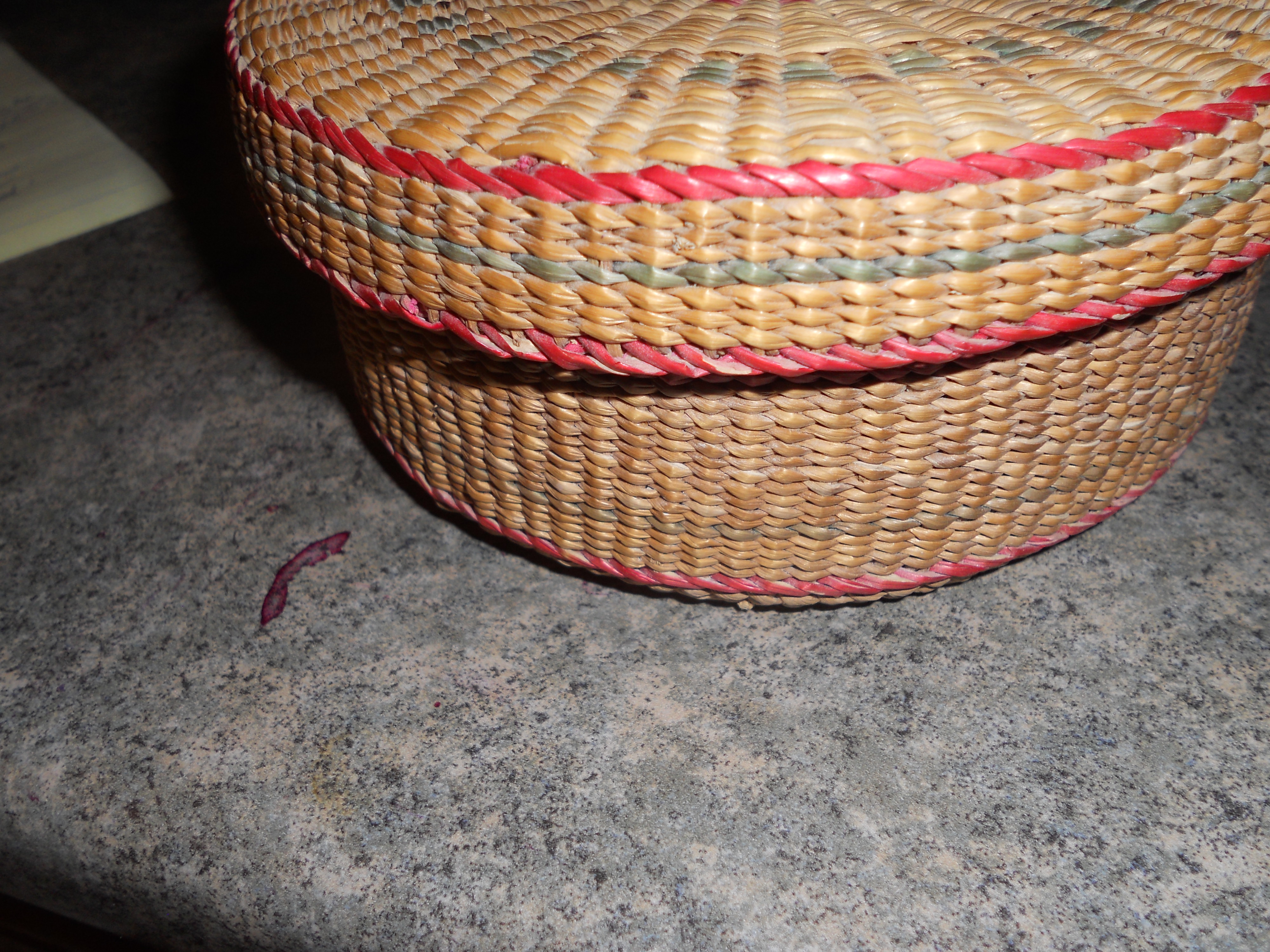 Covered Basket Woven W/ Red & Green