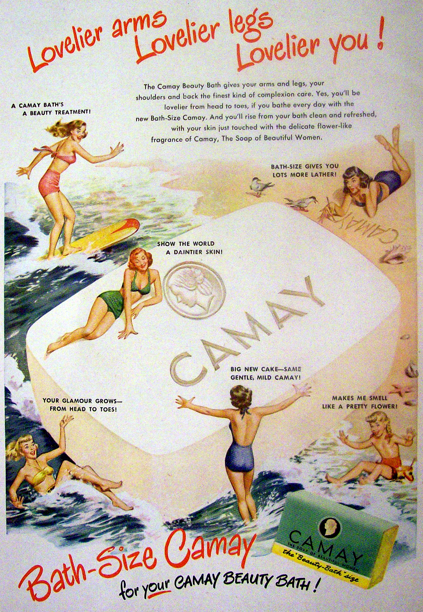 1950 Camay Soap with 6 Women Around A Large Bar Of Soap