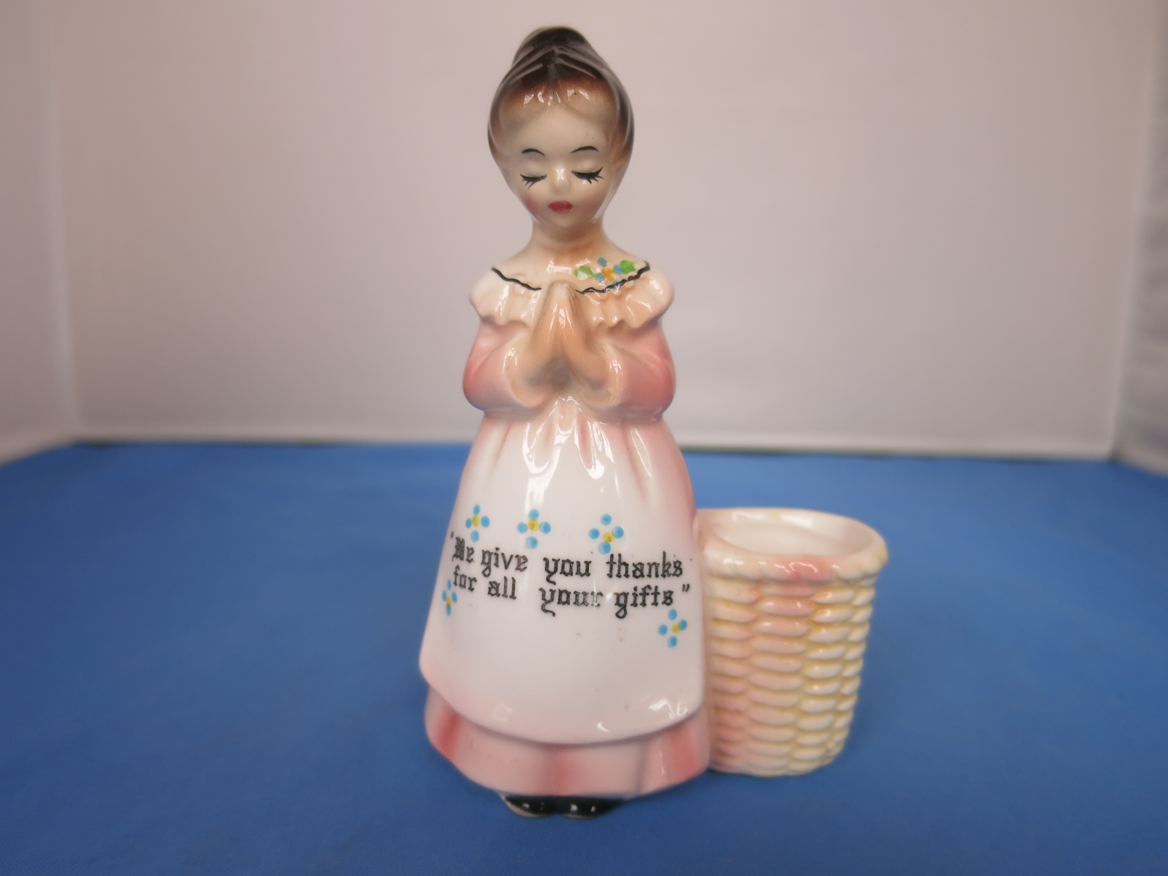 Vintage Enesco Dinner Prayer Toothpick Holder Lady Pray