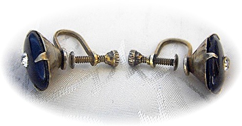 Sterling Silver Black Bakelite/Lucite Earring