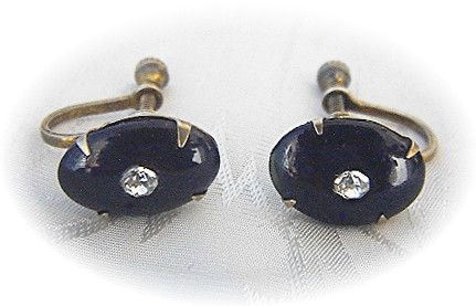Sterling Silver Black Bakelite/Lucite Earring